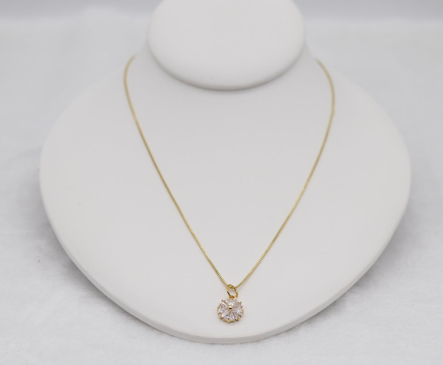 Gold Floral Crystal Necklace – Dainty Sparkling Pendant