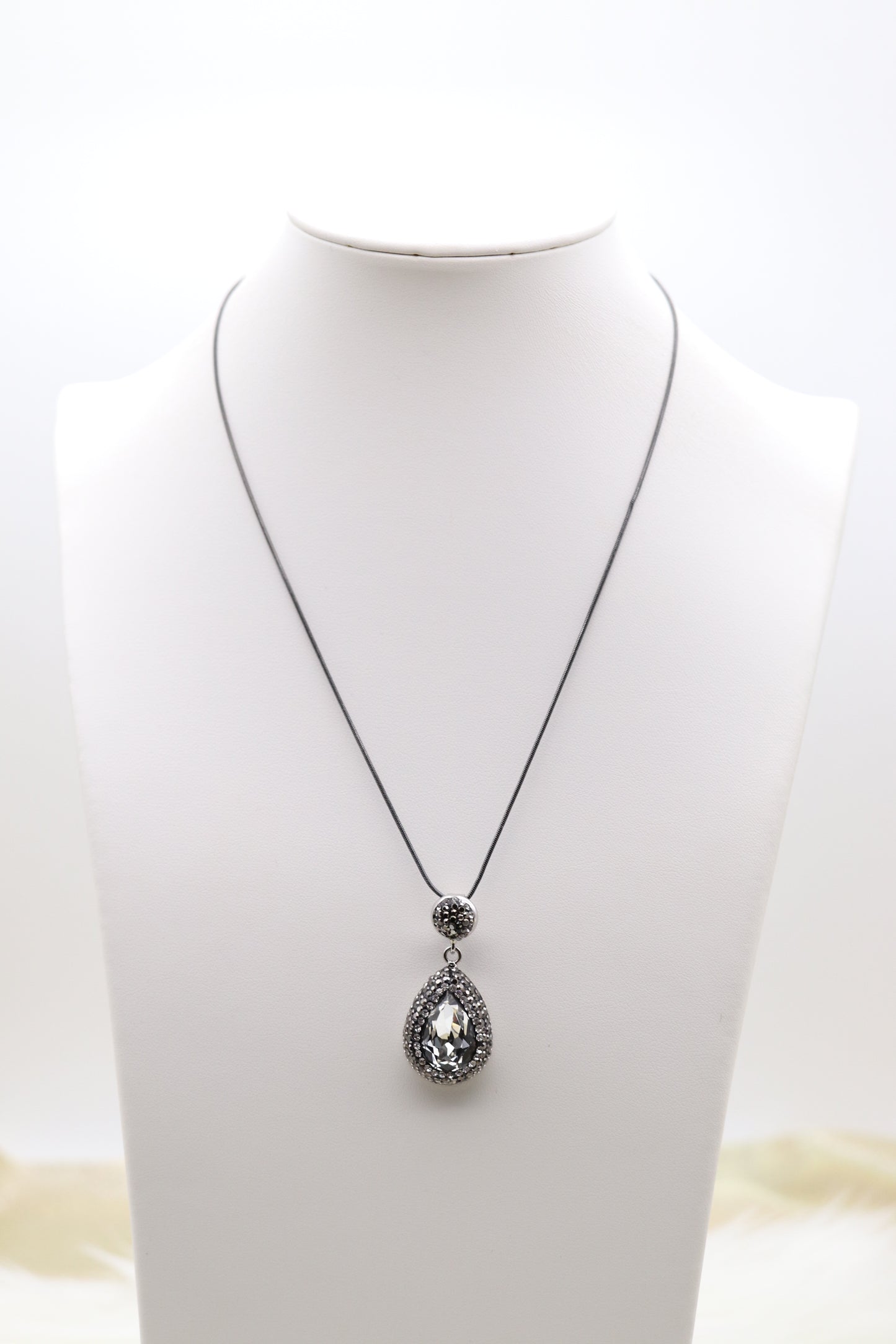 Matching Necklace and Earrings With Pear Shaped Clear Faceted CZ Stones