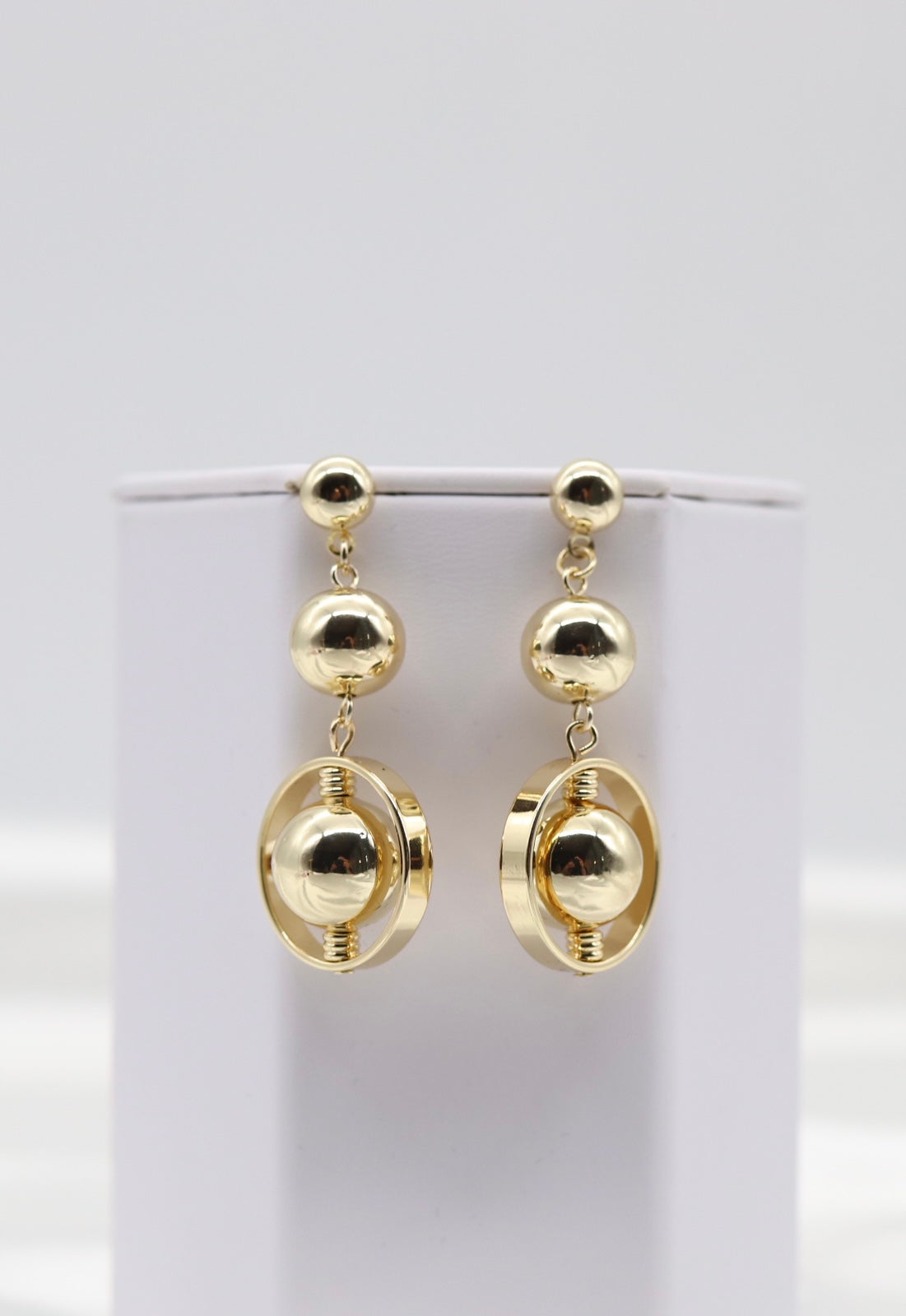 Triple Ball Dangling Gold Earrings