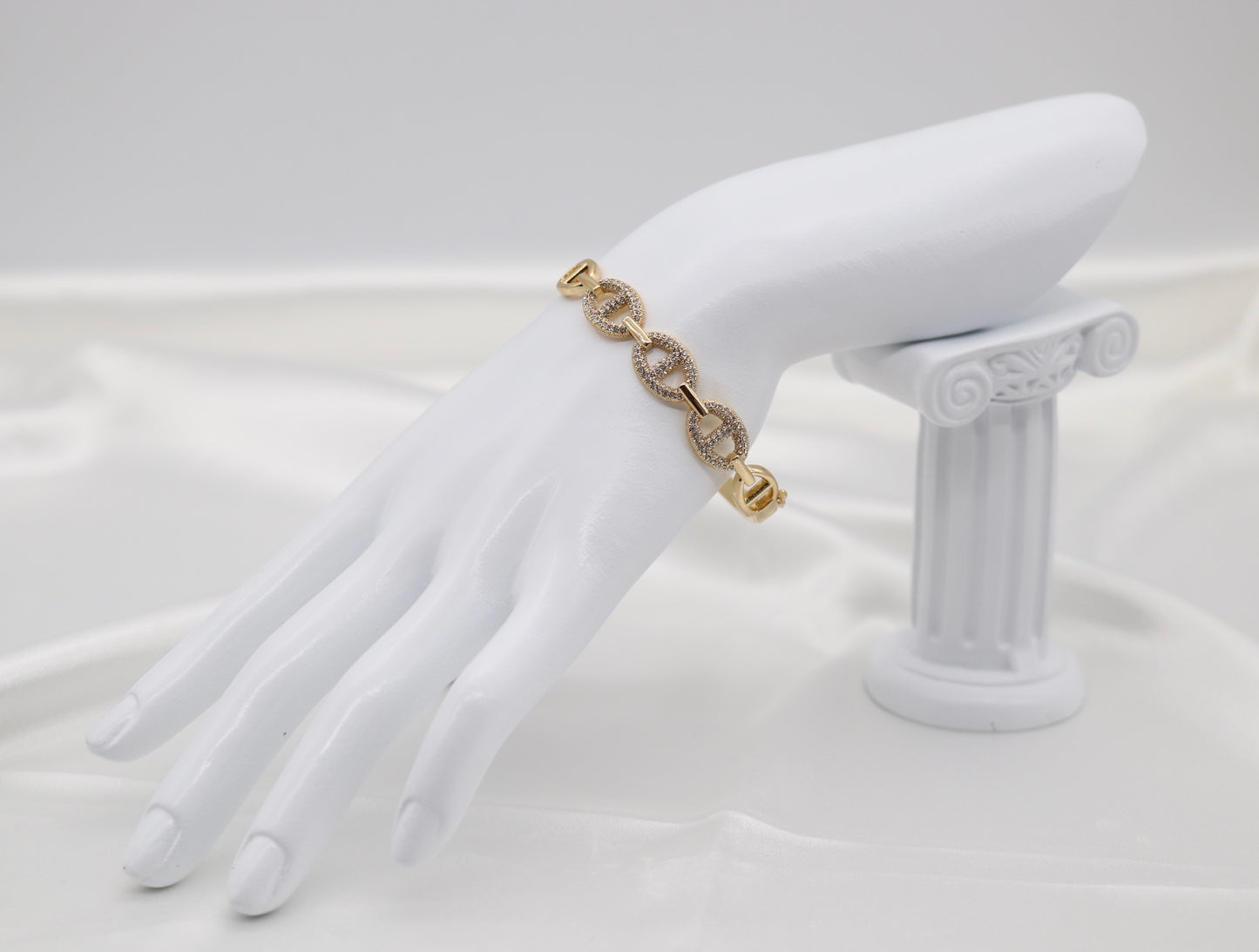 CZ Pave Marine Link Chain Hinged Bangle Bracelet