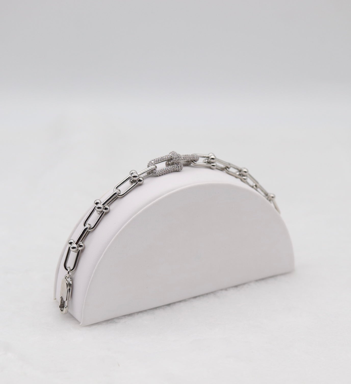 Silver Pavé Link Bracelet with Ball Accents