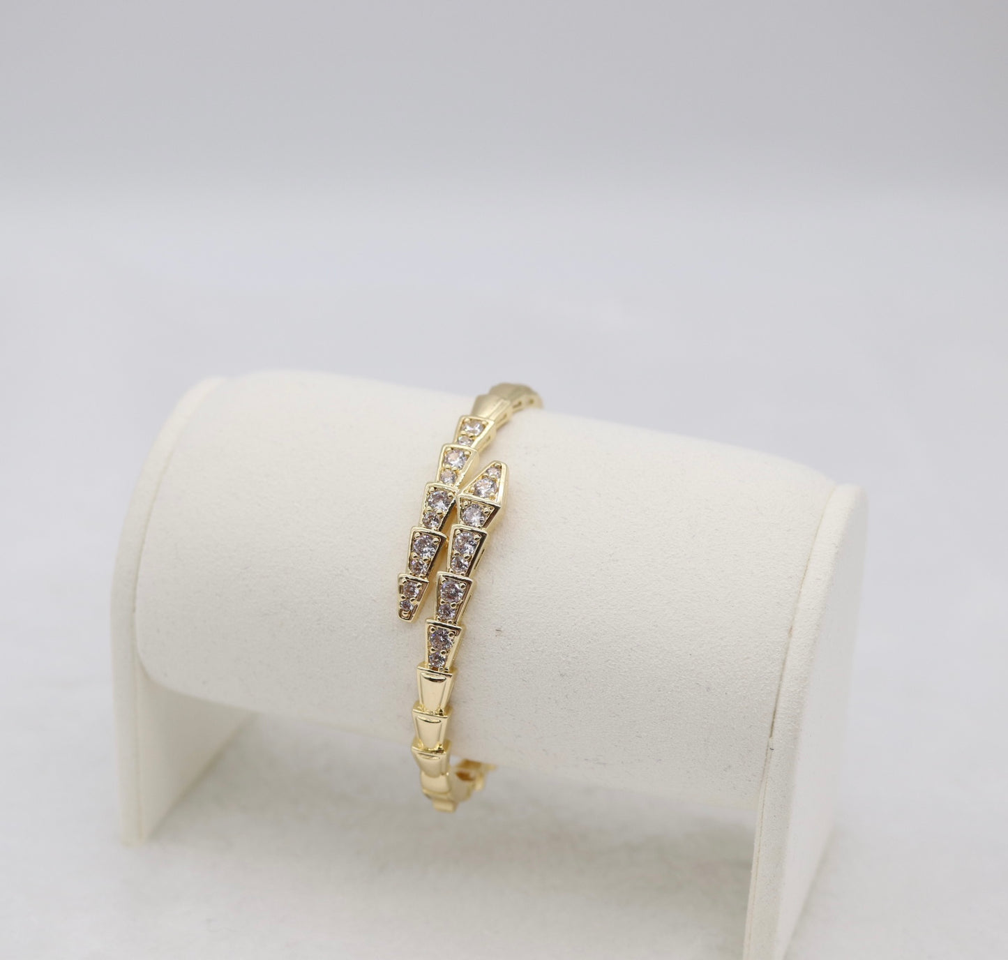 Gold-Tone Geometric Wrap Bangle with CZ Accents