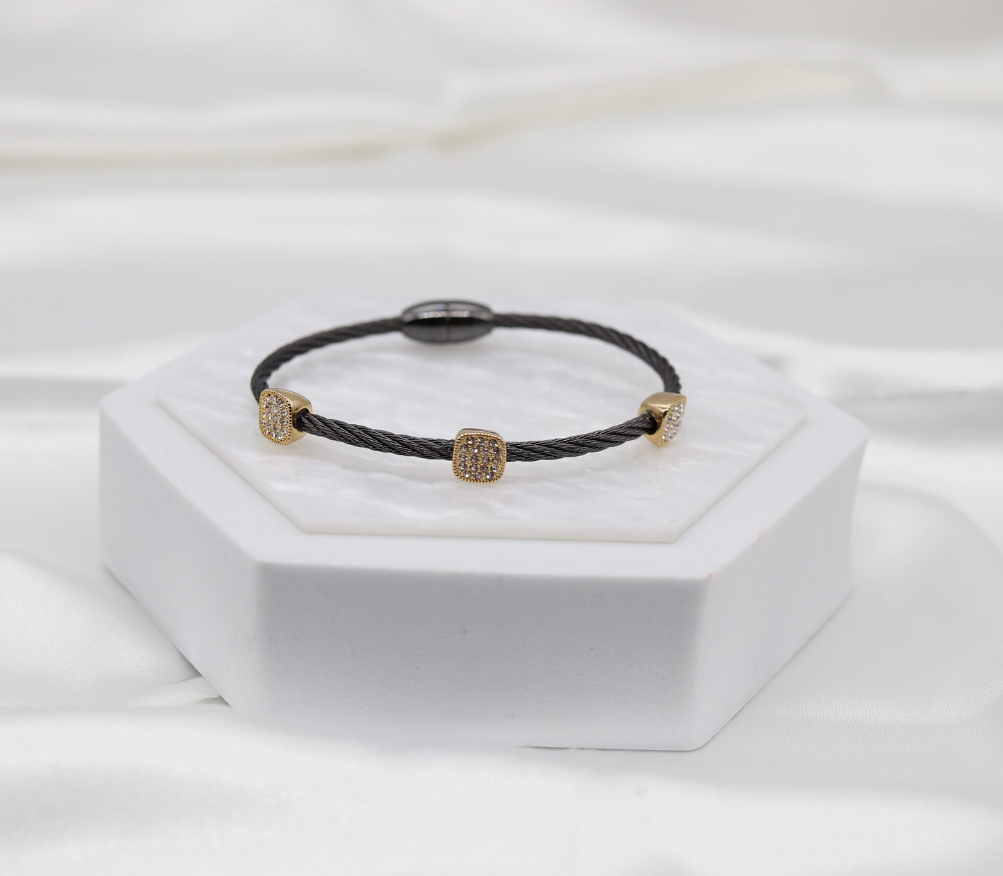 Cable Bracelet With Square CZ Stations