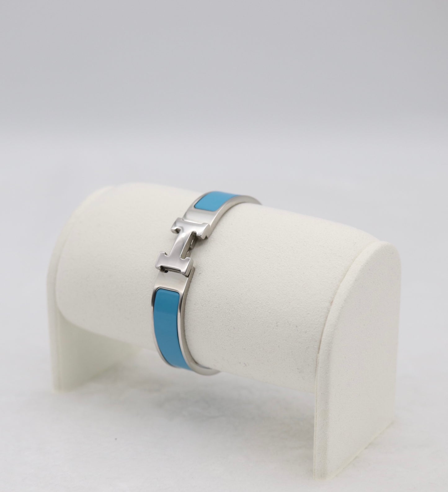 Medium Sleek Silver & Light Blue Enamel Bracelet