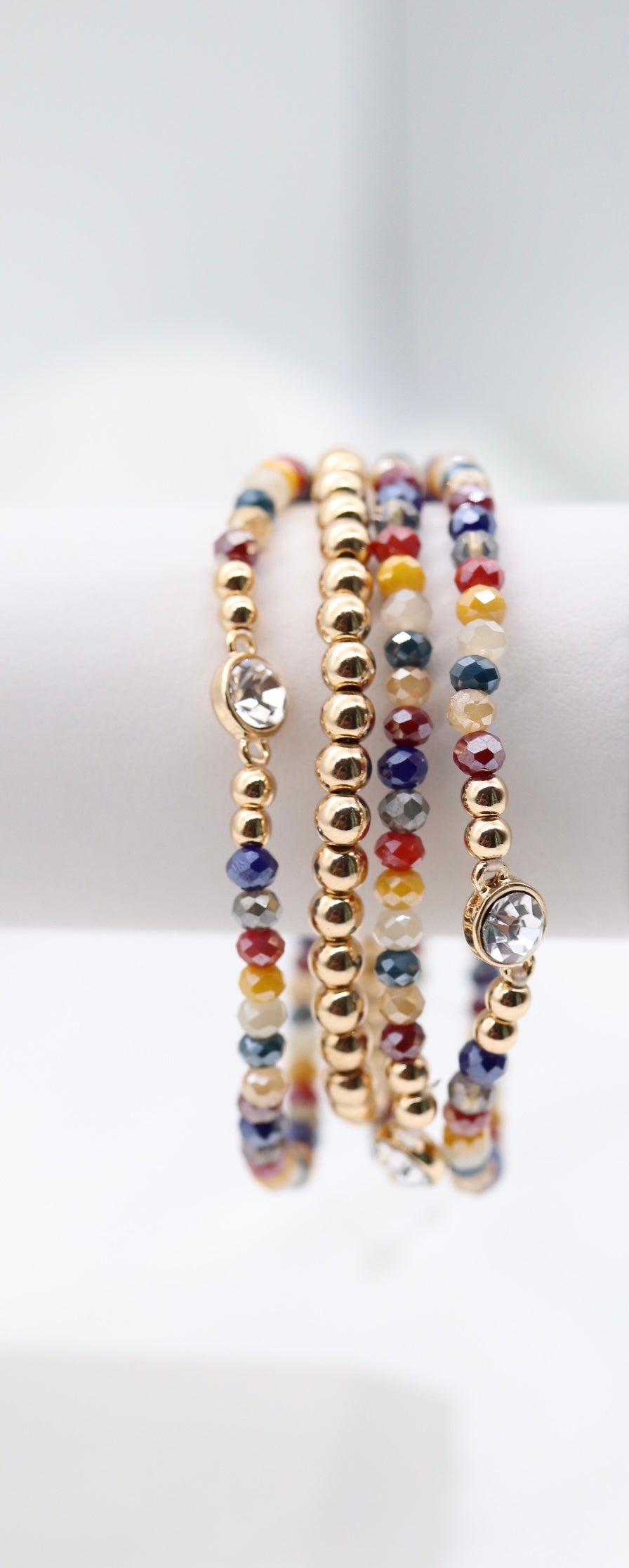 Multi Glass Bead Crystal 4 Piece Bracelet Set