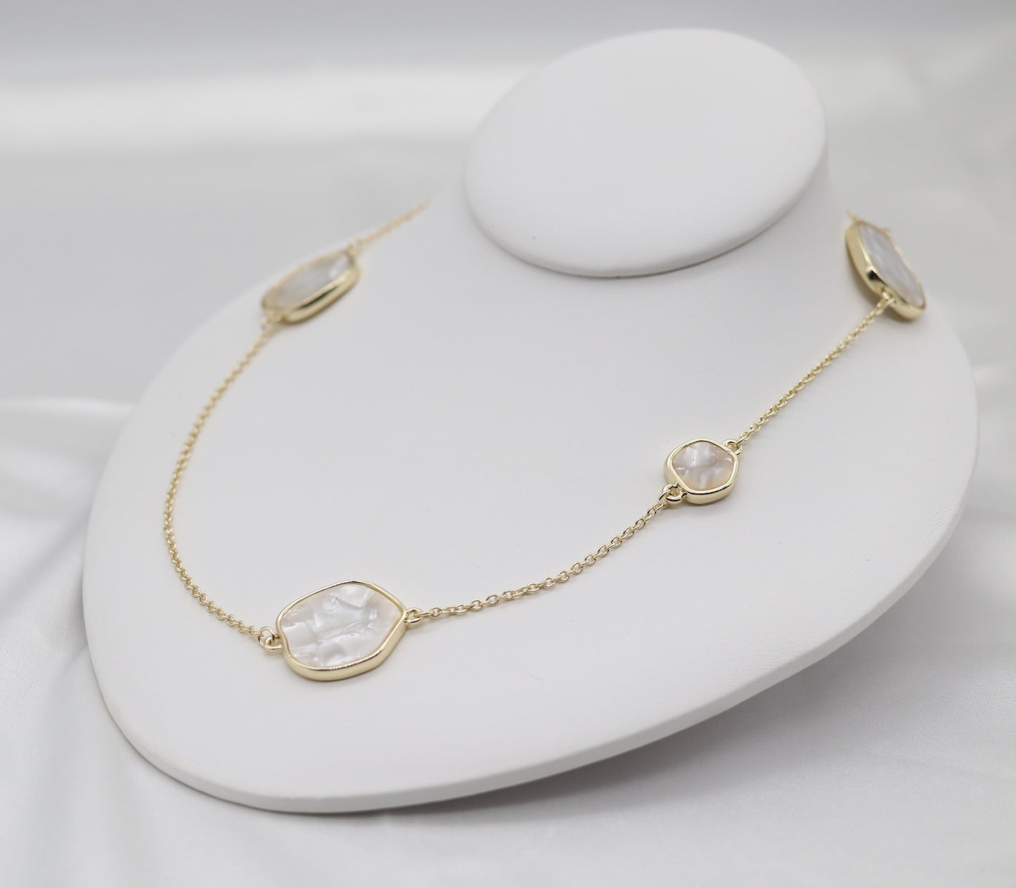 Gold Station Necklace with Irregular Clear Crystal Accents