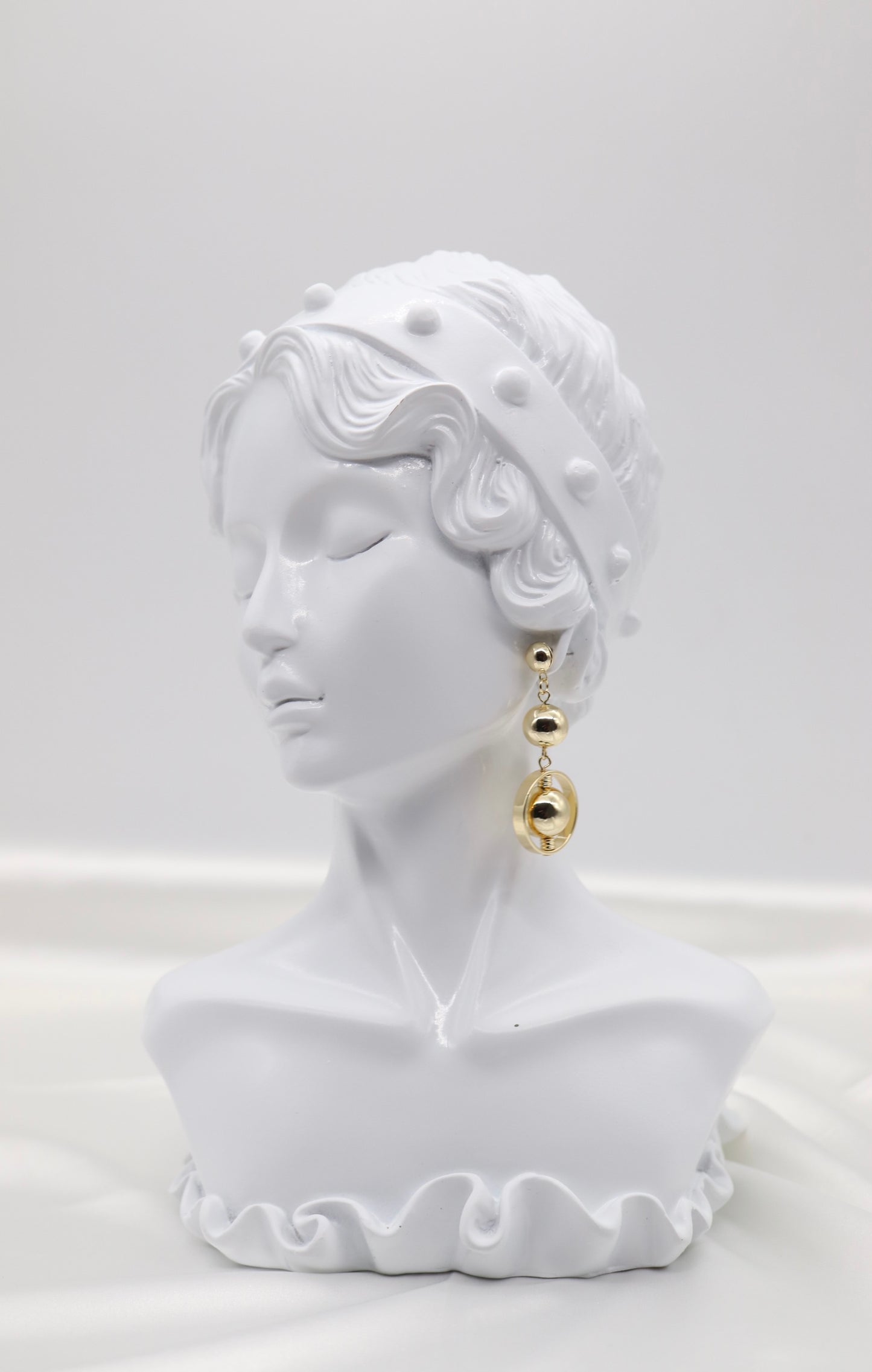Triple Ball Dangling Gold Earrings