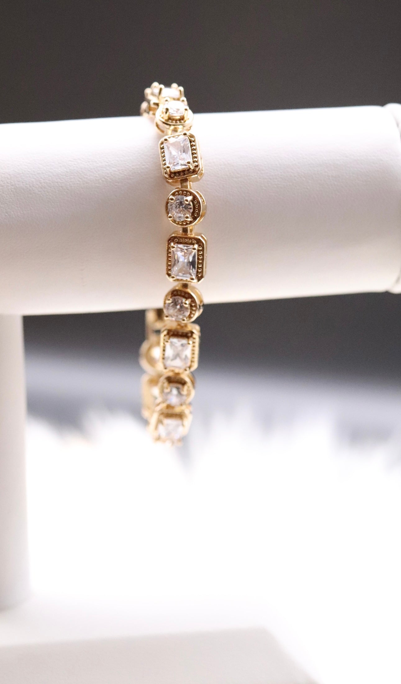 Alluring Crystal Clear Gemstone Gold Tennis Bracelet
