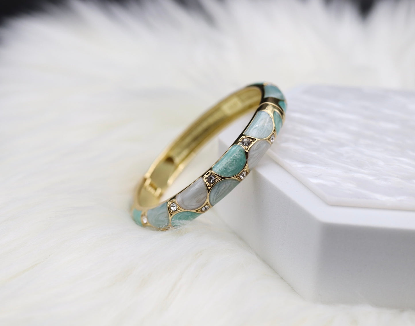 Light Green Enamel Bangle Hinged Bracelet