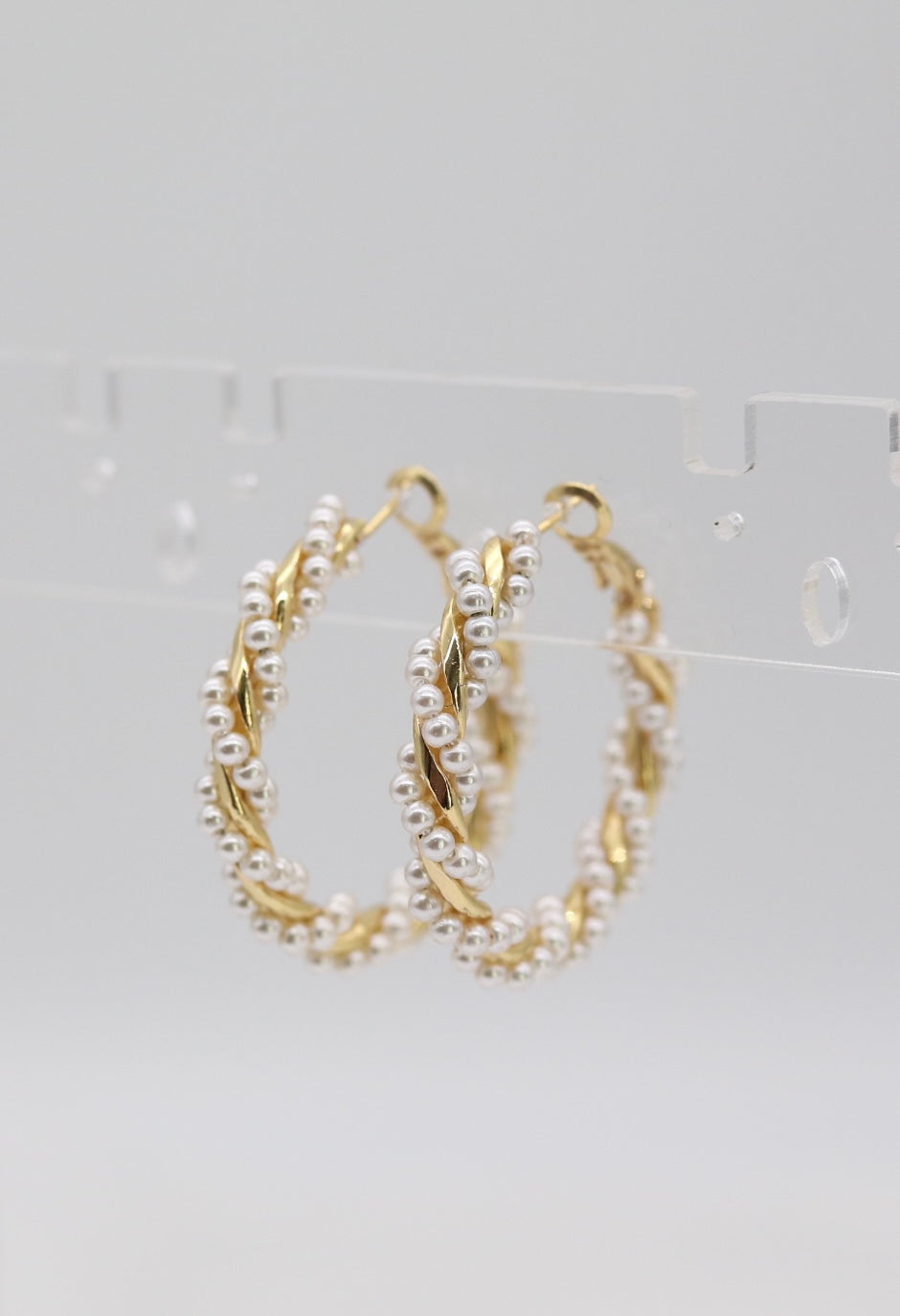 Gold Twisted Pearl Hoop Earrings