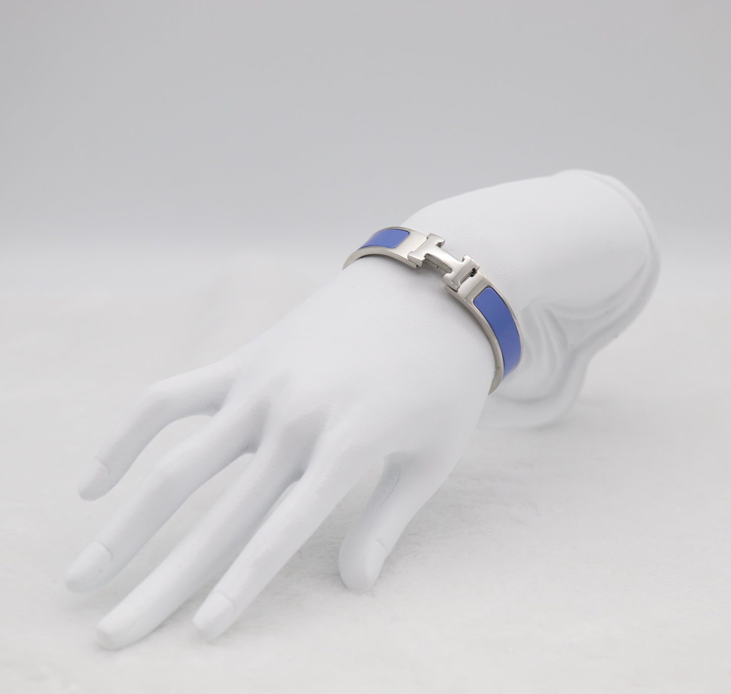 Medium Elegant Silver & Navy Blue Enamel Bracelet