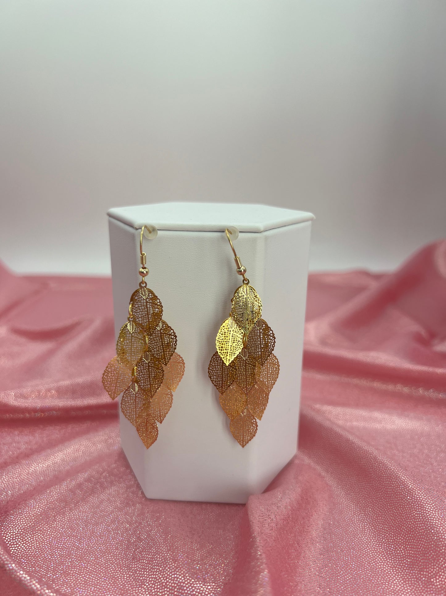Bohemian Multi Layered Filigree Leaves Dangle Drop Long Statement Earrings, Gold