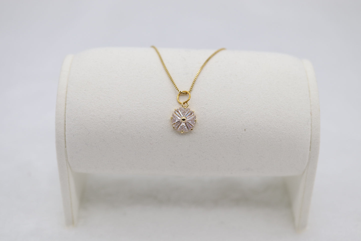Gold Floral Crystal Necklace – Dainty Sparkling Pendant
