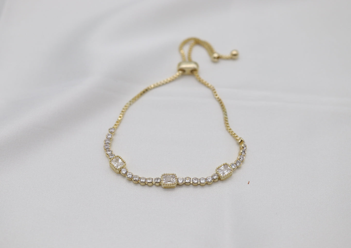 Square and Round CZ Gold Tennis Bracelet