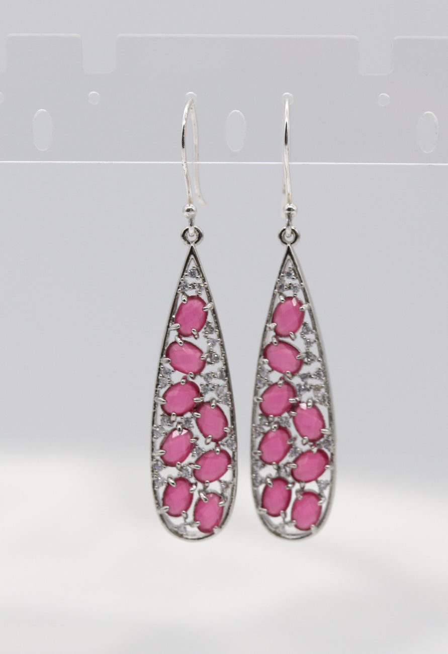 Silver Trim Tourmaline Bezel Set Teardrop Earrings