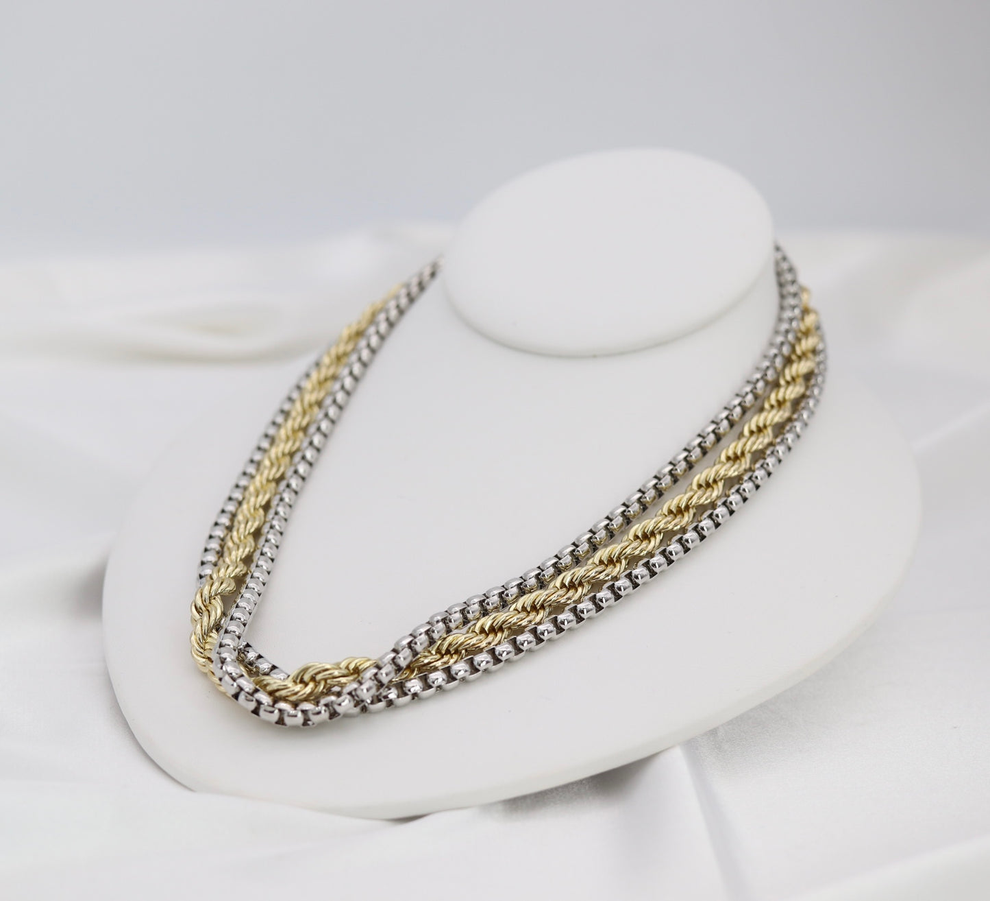 Mixed Metal Layered Rope & Beaded Chain Necklace