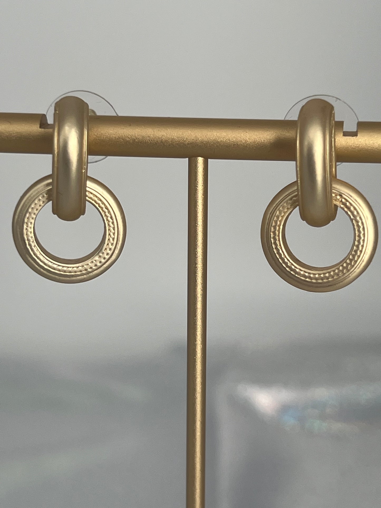 Matte Gold Two Chunky Hoop Dangling Earrings