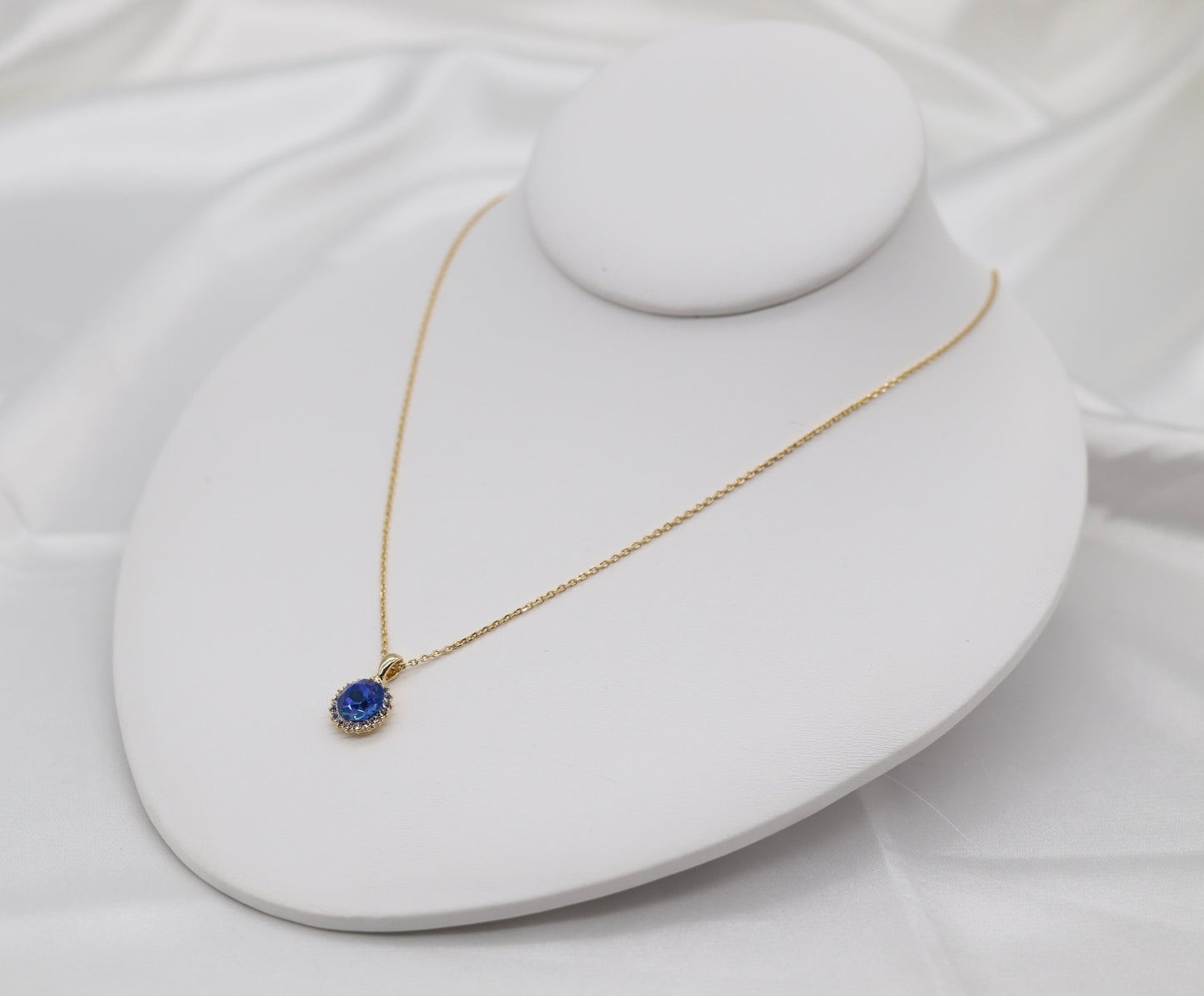 Round CZ Blue Stone Pendant Necklace