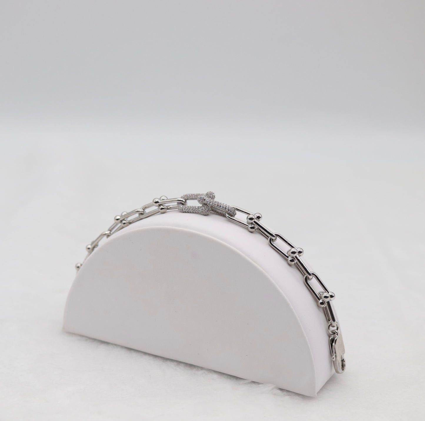 Silver Pavé Link Bracelet with Ball Accents