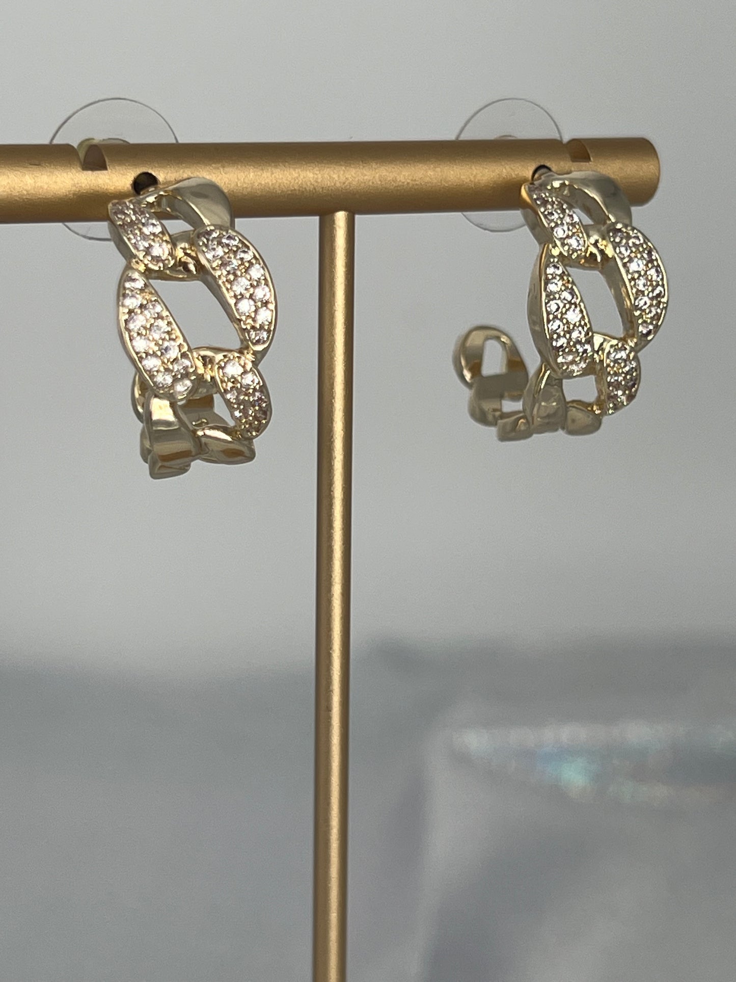 Gold CZ Chain Huggie Earrings
