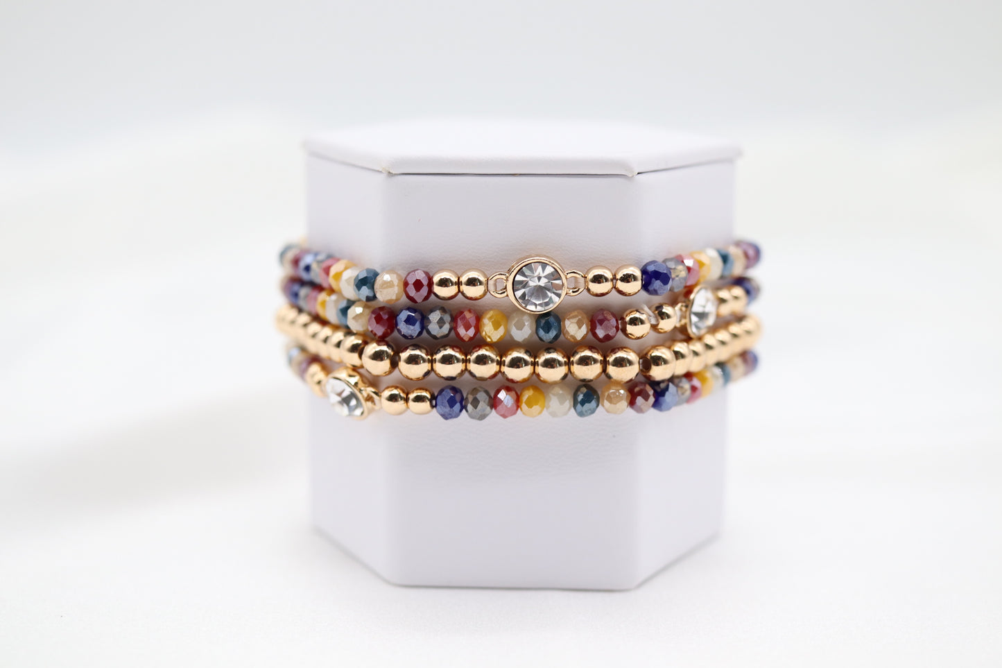 Multi Glass Bead Crystal 4 Piece Bracelet Set