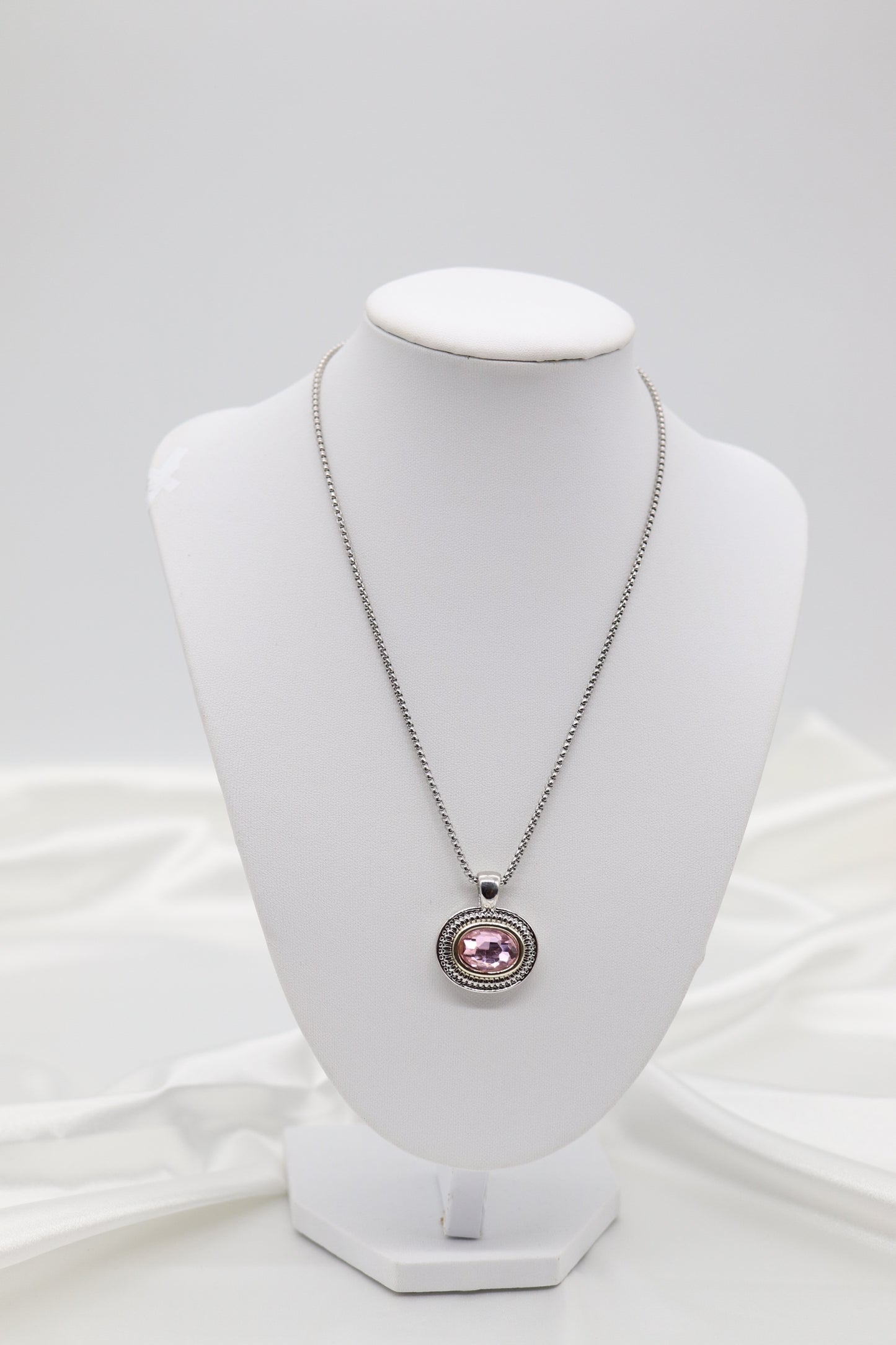 Pink Crystal Oval Pendant Necklace