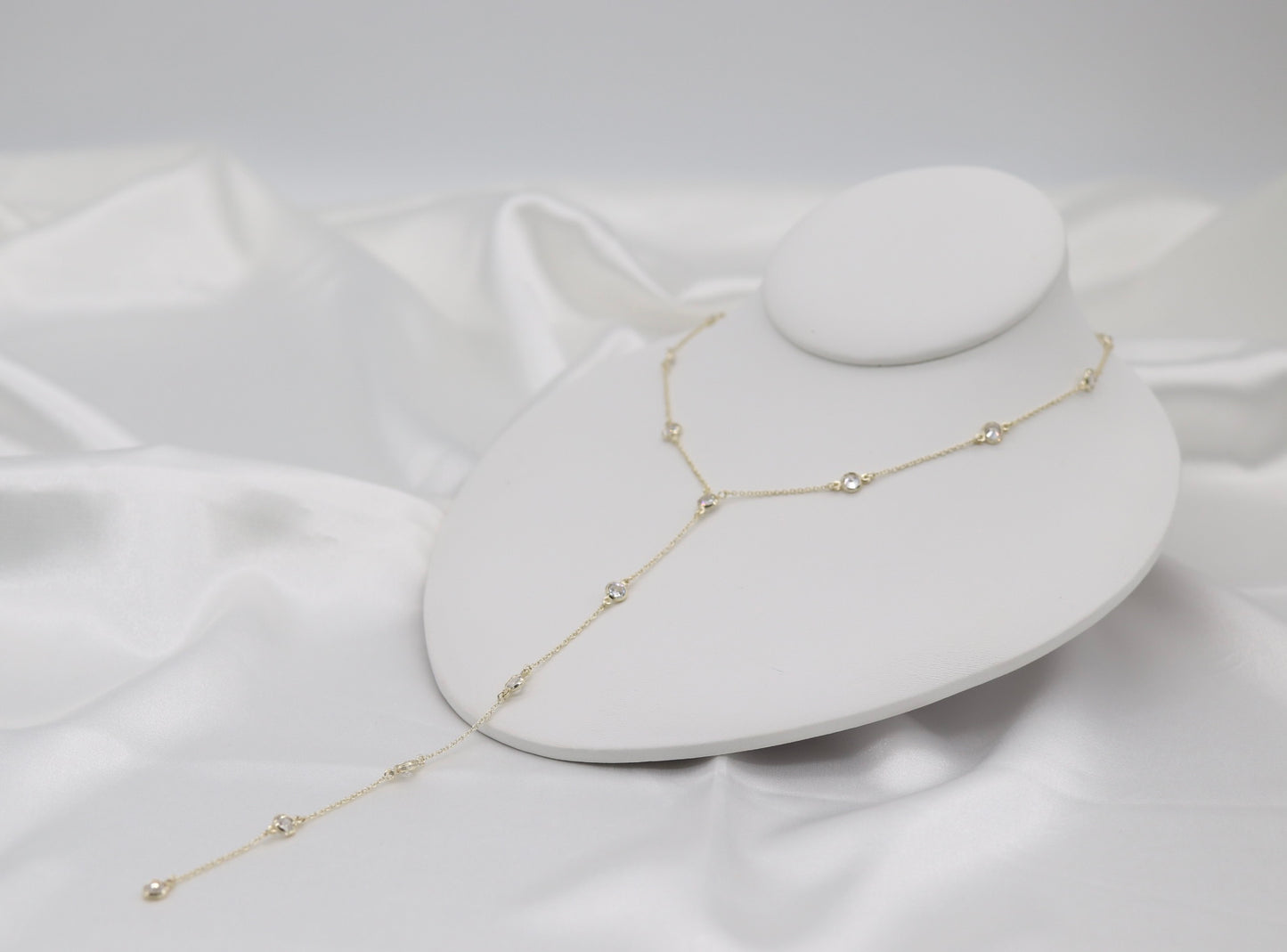 Long Bezel Set Station Gold Y-Necklace
