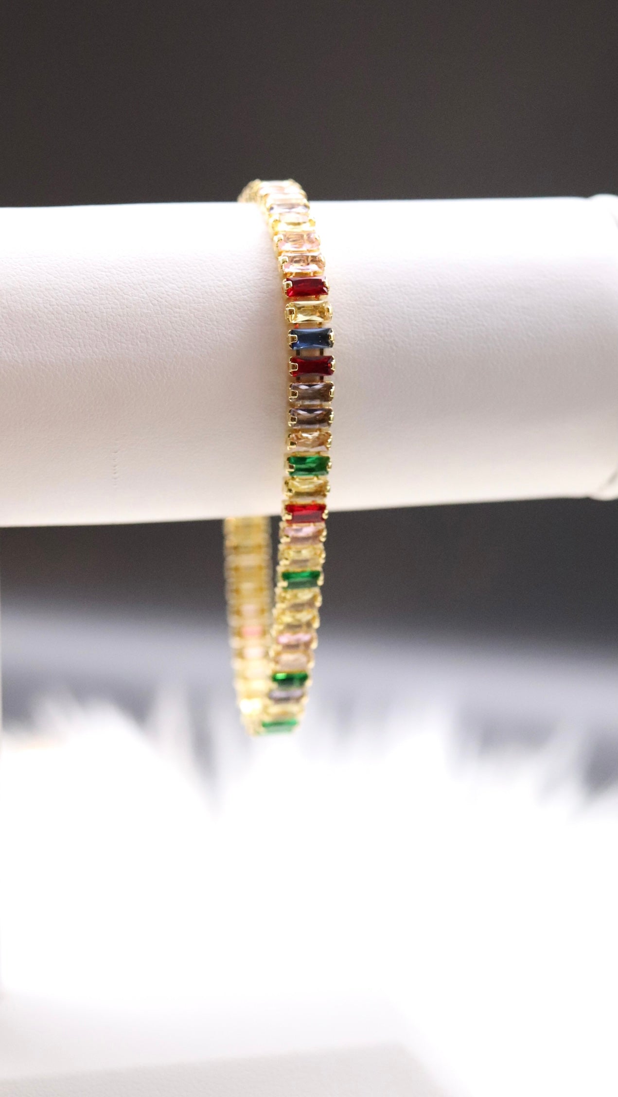 Rainbow Colored Baguette Tennis Bracelet