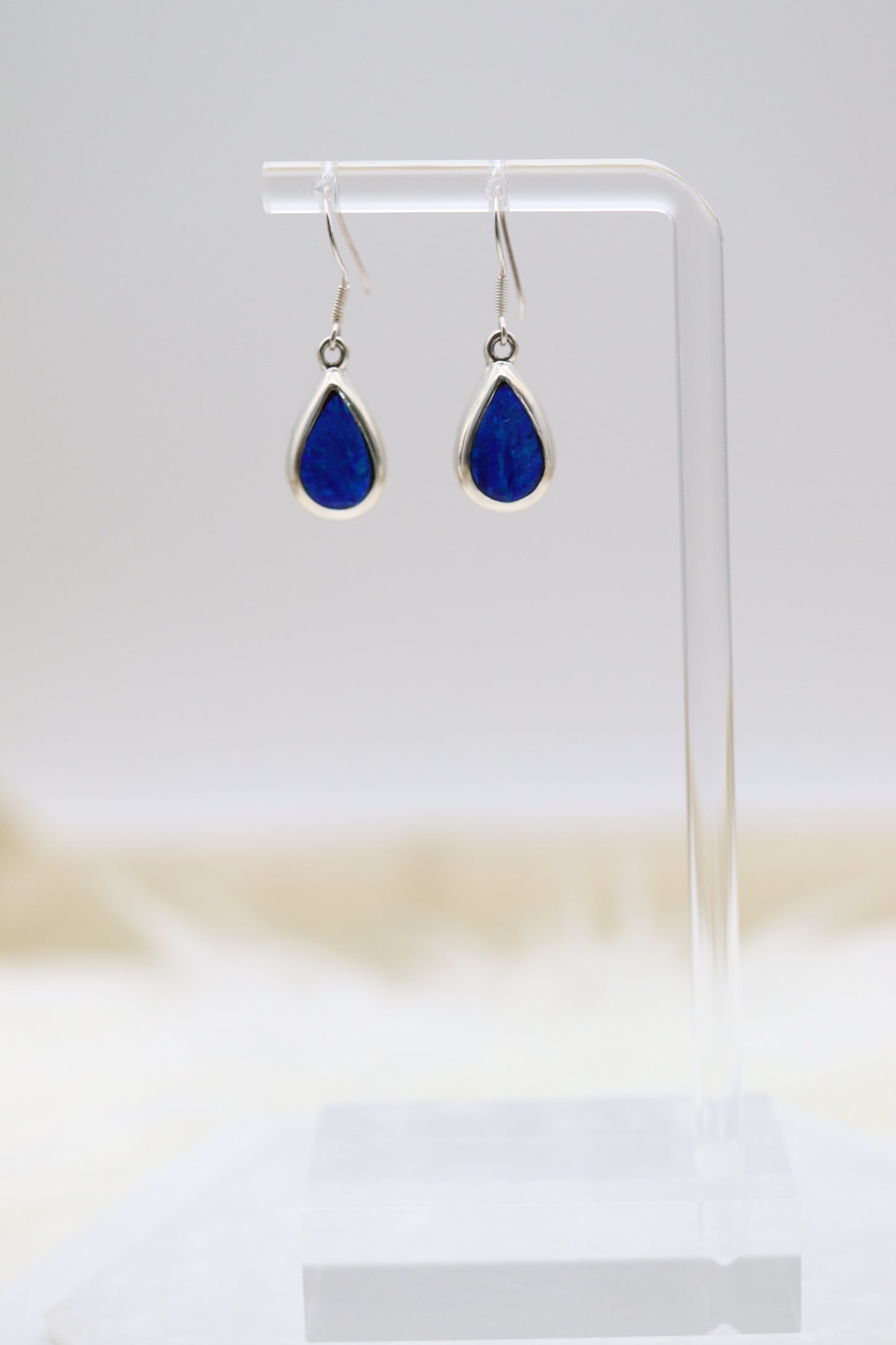 Navy Blue Teardrop Sterling Silver Earrings