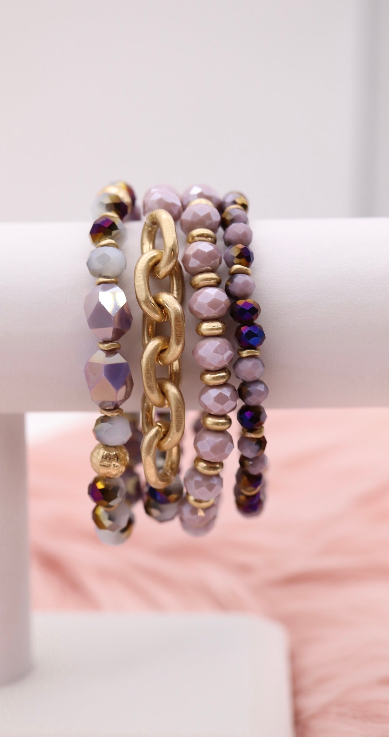 Gold Purple Glass Bead Bracelet Set