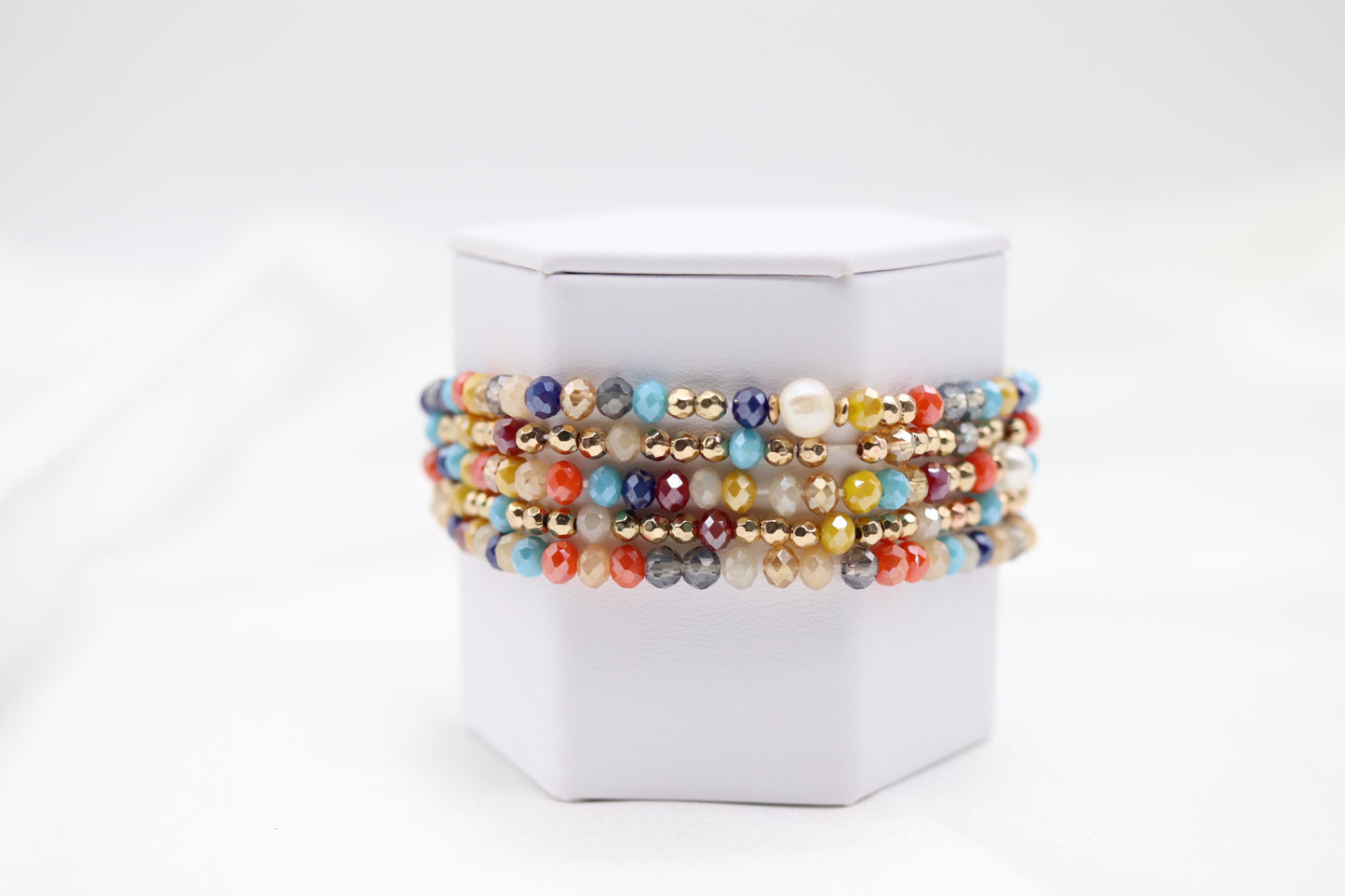 Gold Multi Stone Bead Bracelet Set
