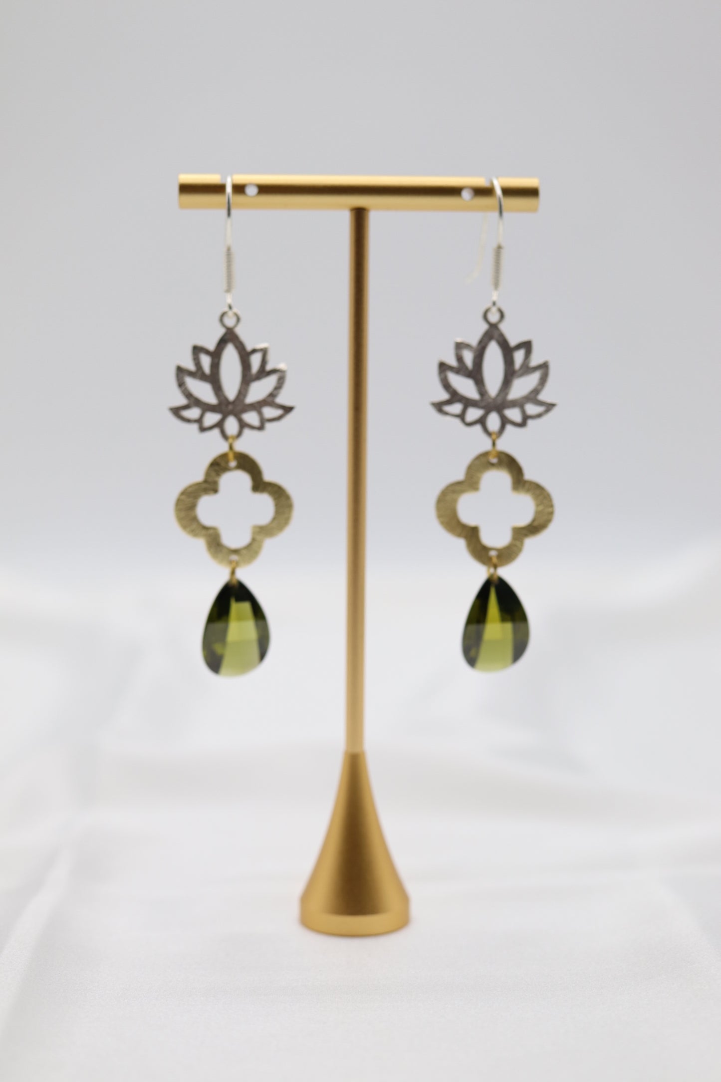 Filigree Dangling Emerald Green Stone Earrings Made With Faceted Fancy Cut Cubics