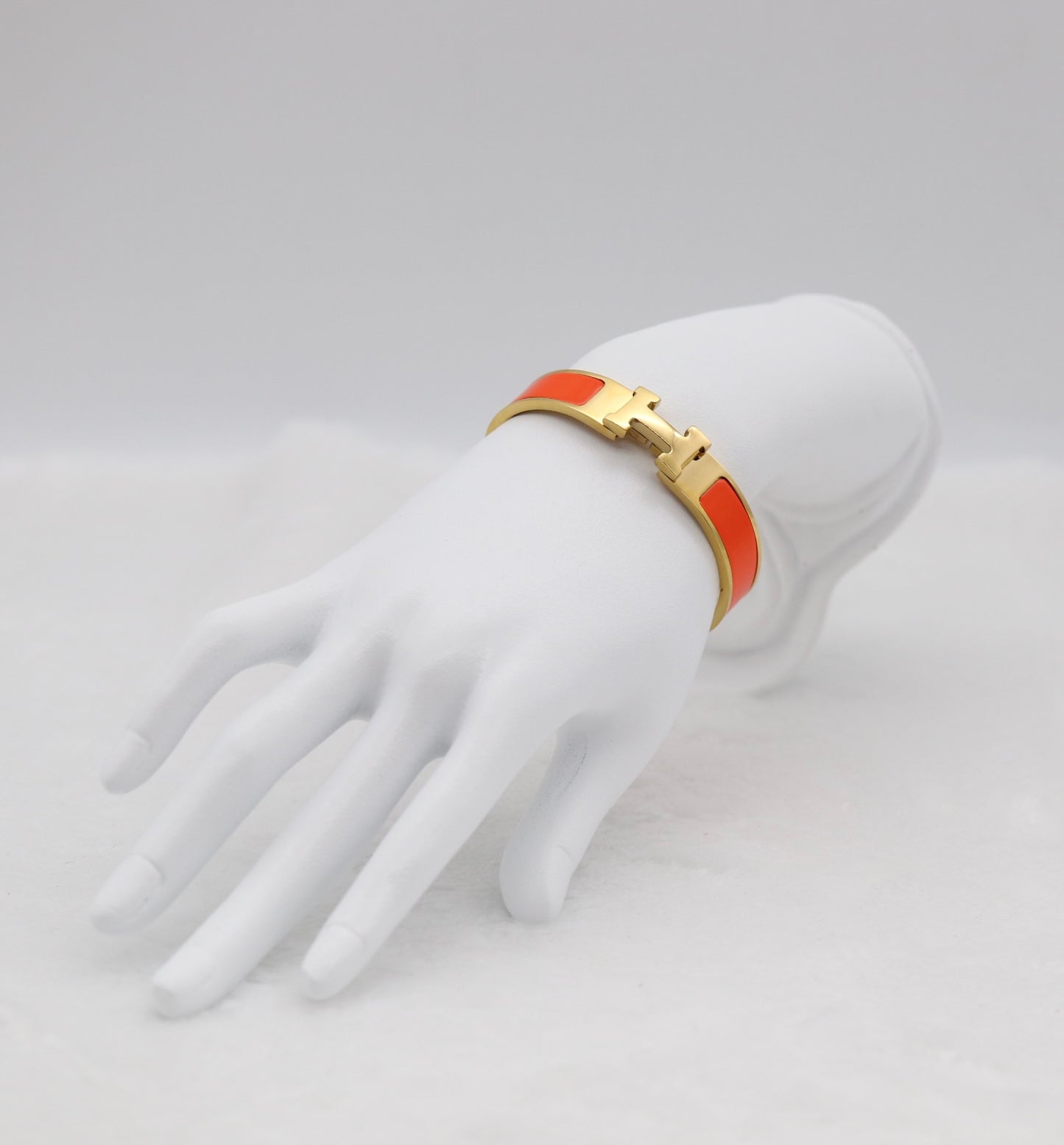 Fiery Orange Enamel “H” Bracelet – Gold Tone