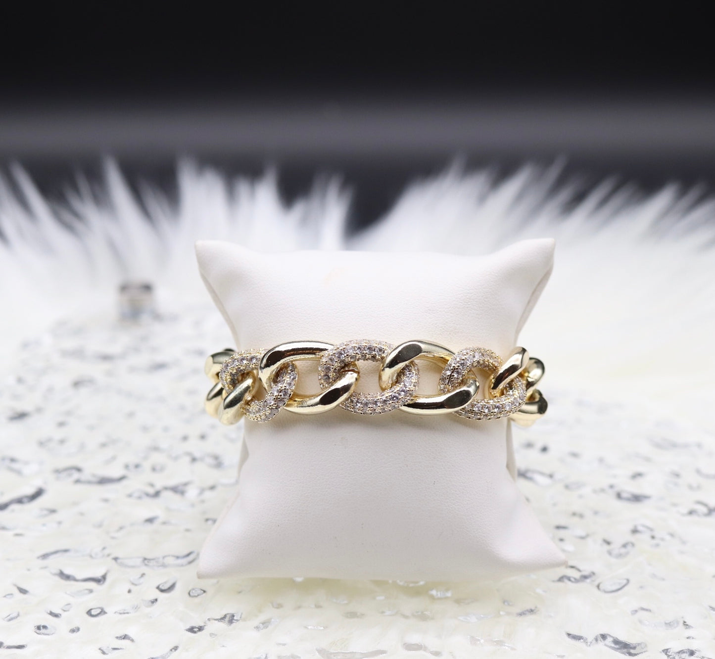 Gold Cable With 3 CZ Link Bracelet