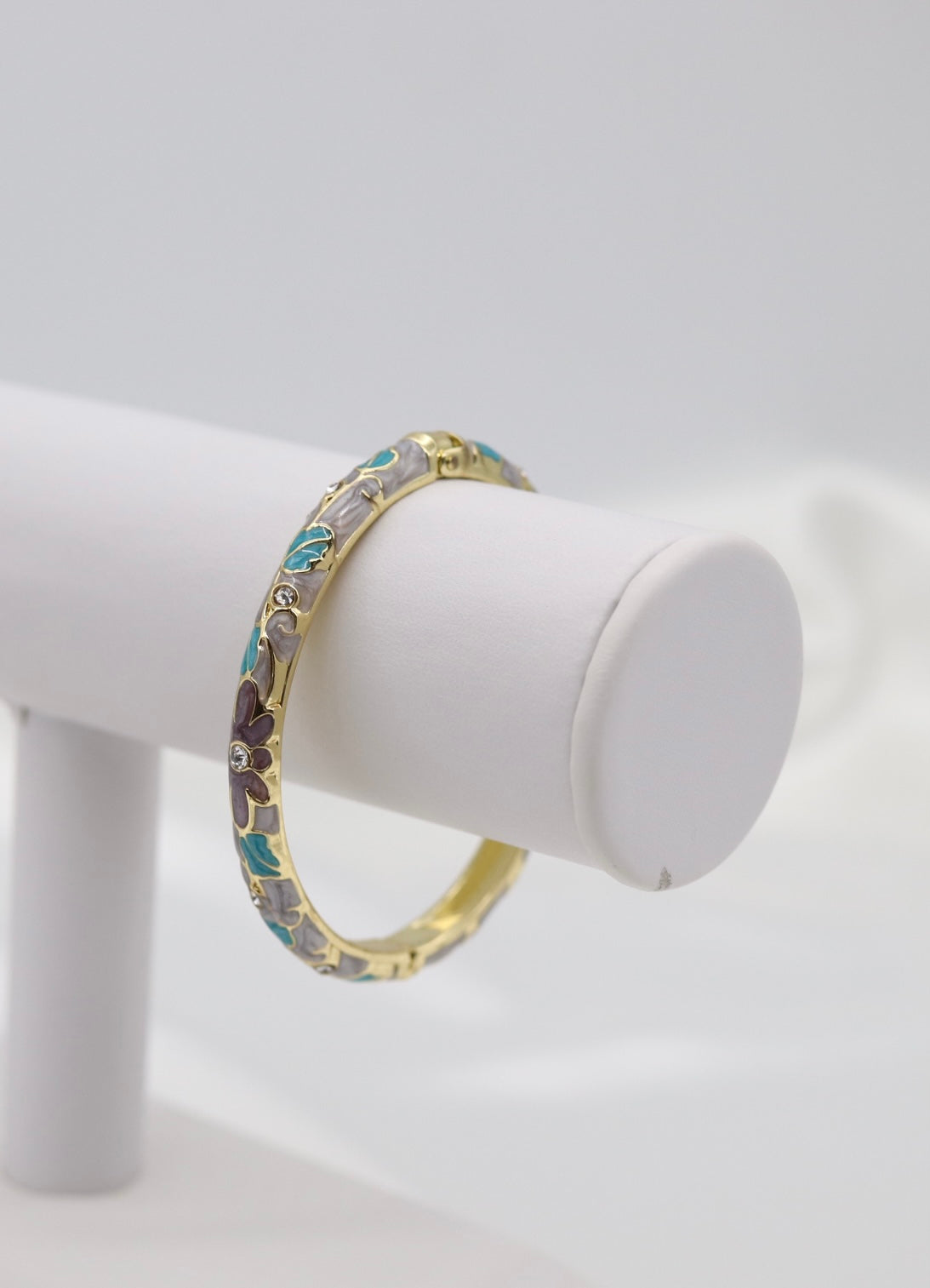 Thin Light Purple With CZ Station Enamel Hinged Bangle Bracelet