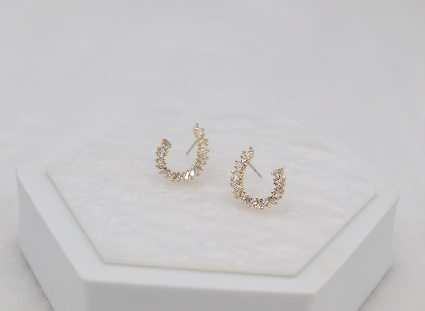 Sparkling Baguette Hoop Earrings