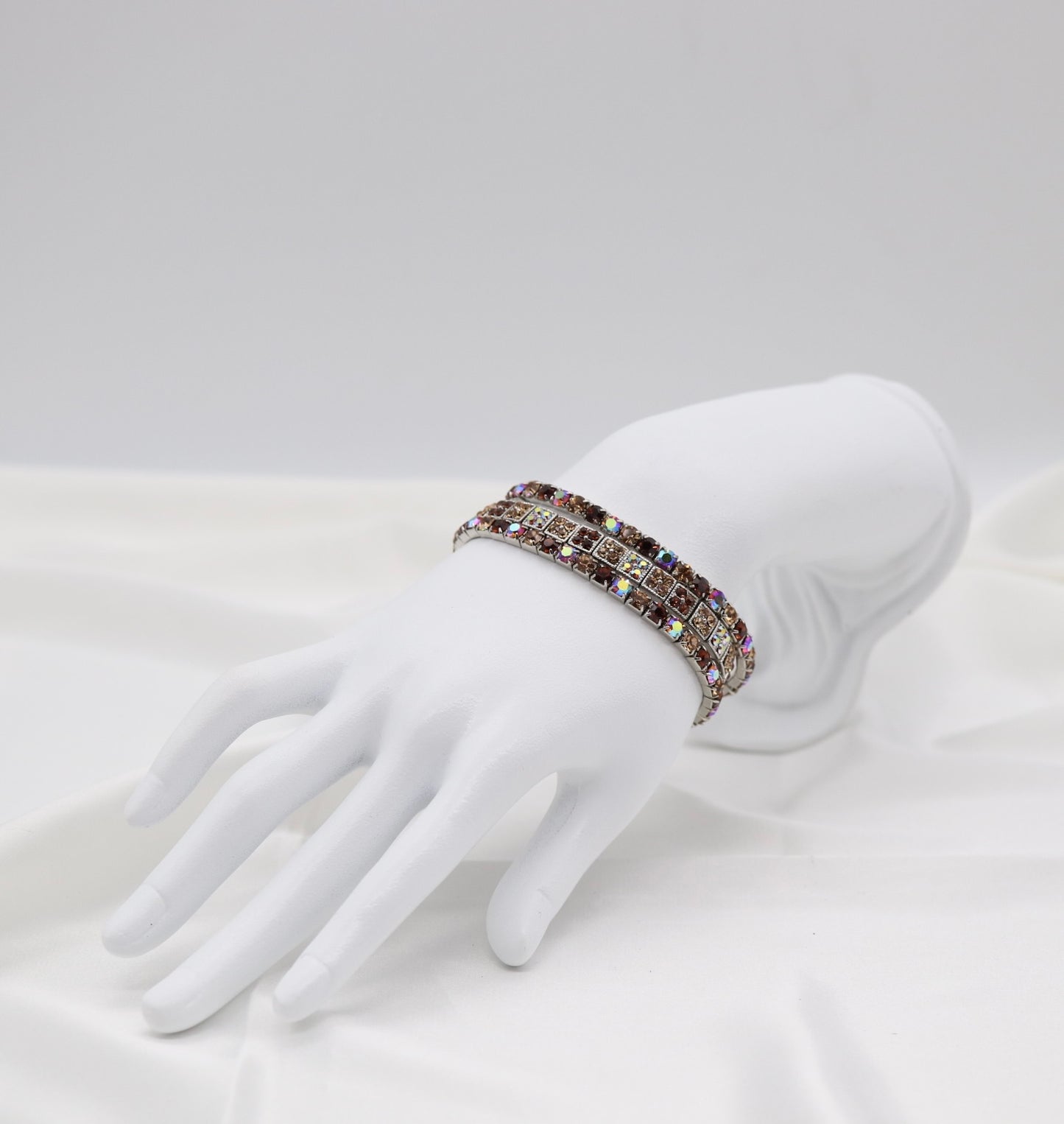 Brown Aurora Mosaic Crystal Stretch Bracelet