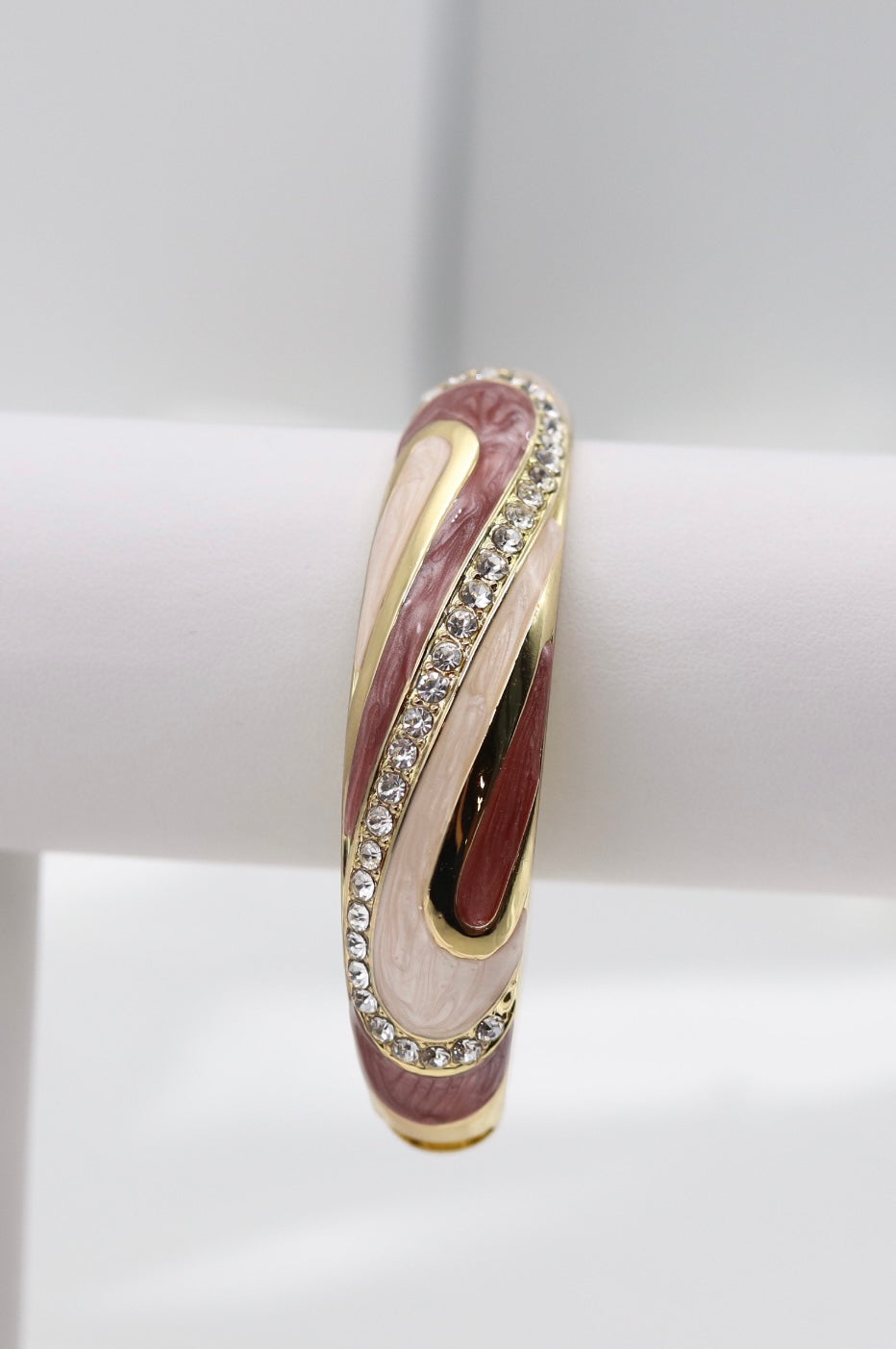 Hazel With CZ Swirl Enamel Hinged Bangle Bracelet