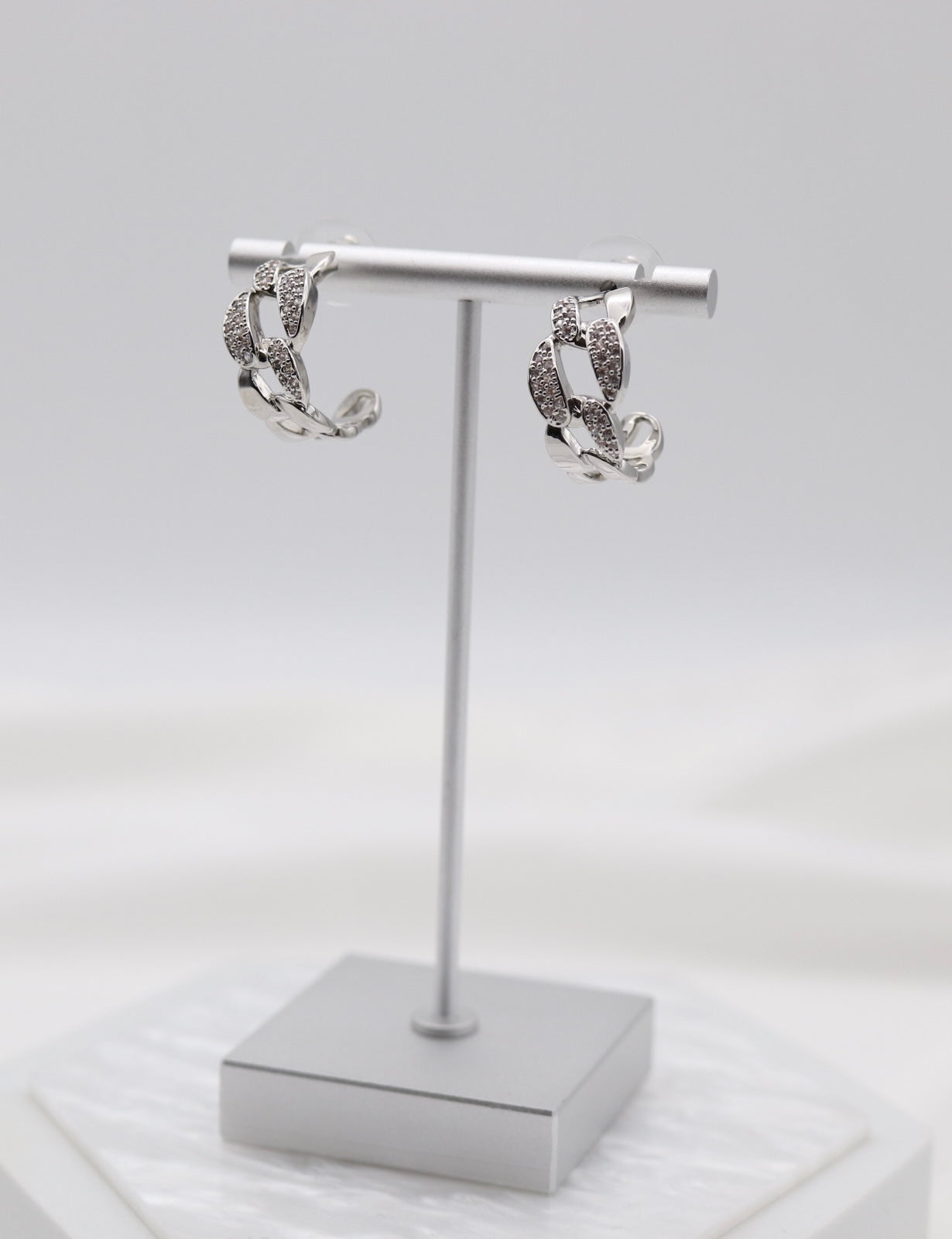 Silver CZ Chain Huggie Earrings
