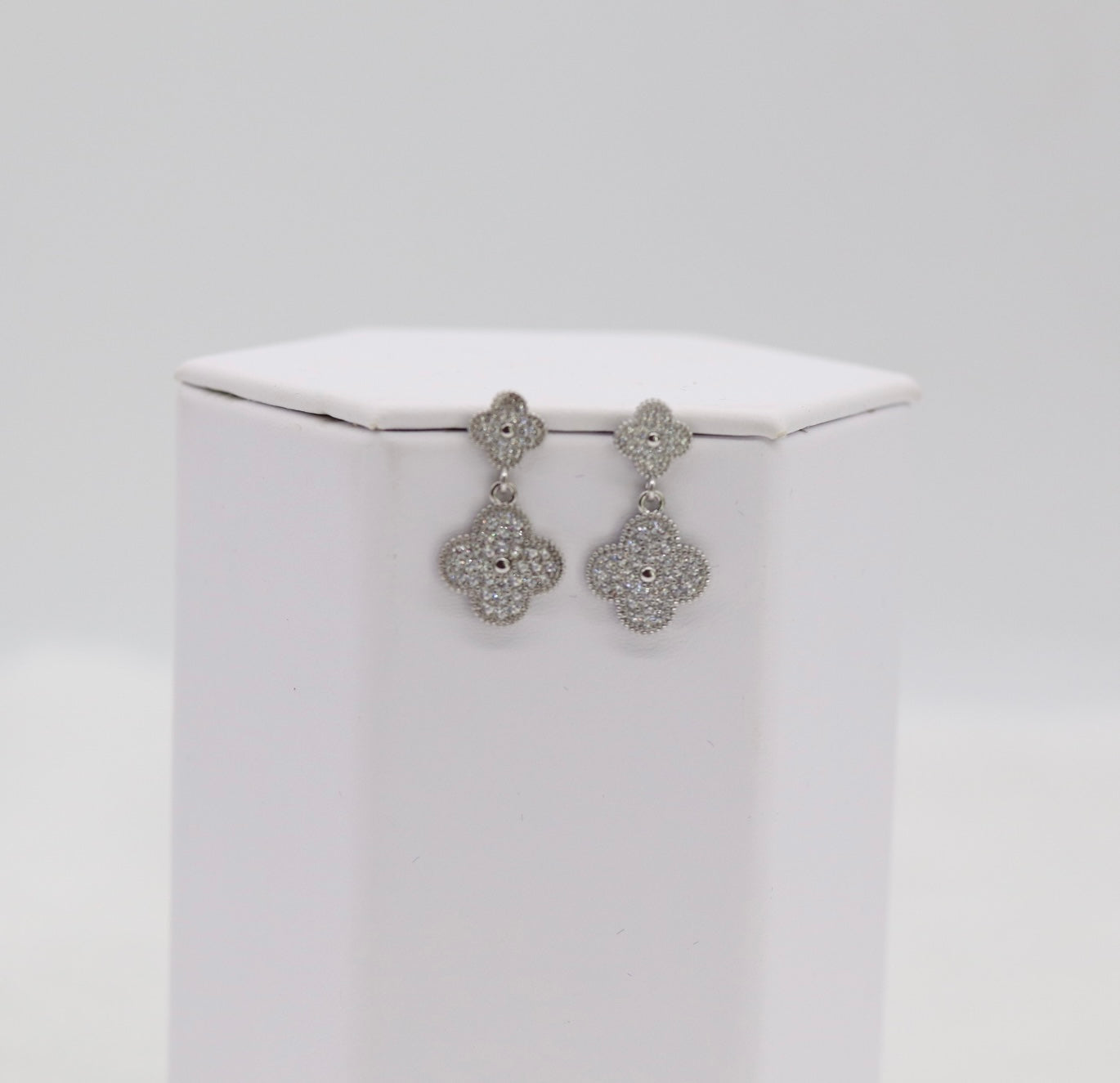 Silver Clover Drop Earrings