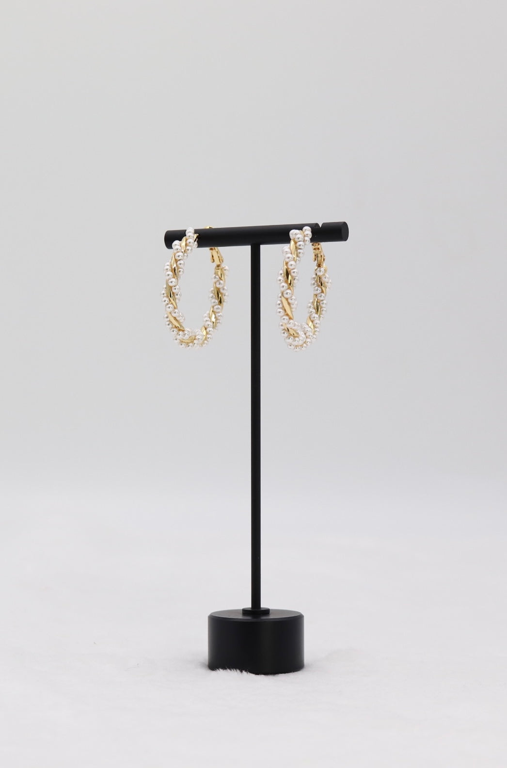 Gold Twisted Pearl Hoop Earrings