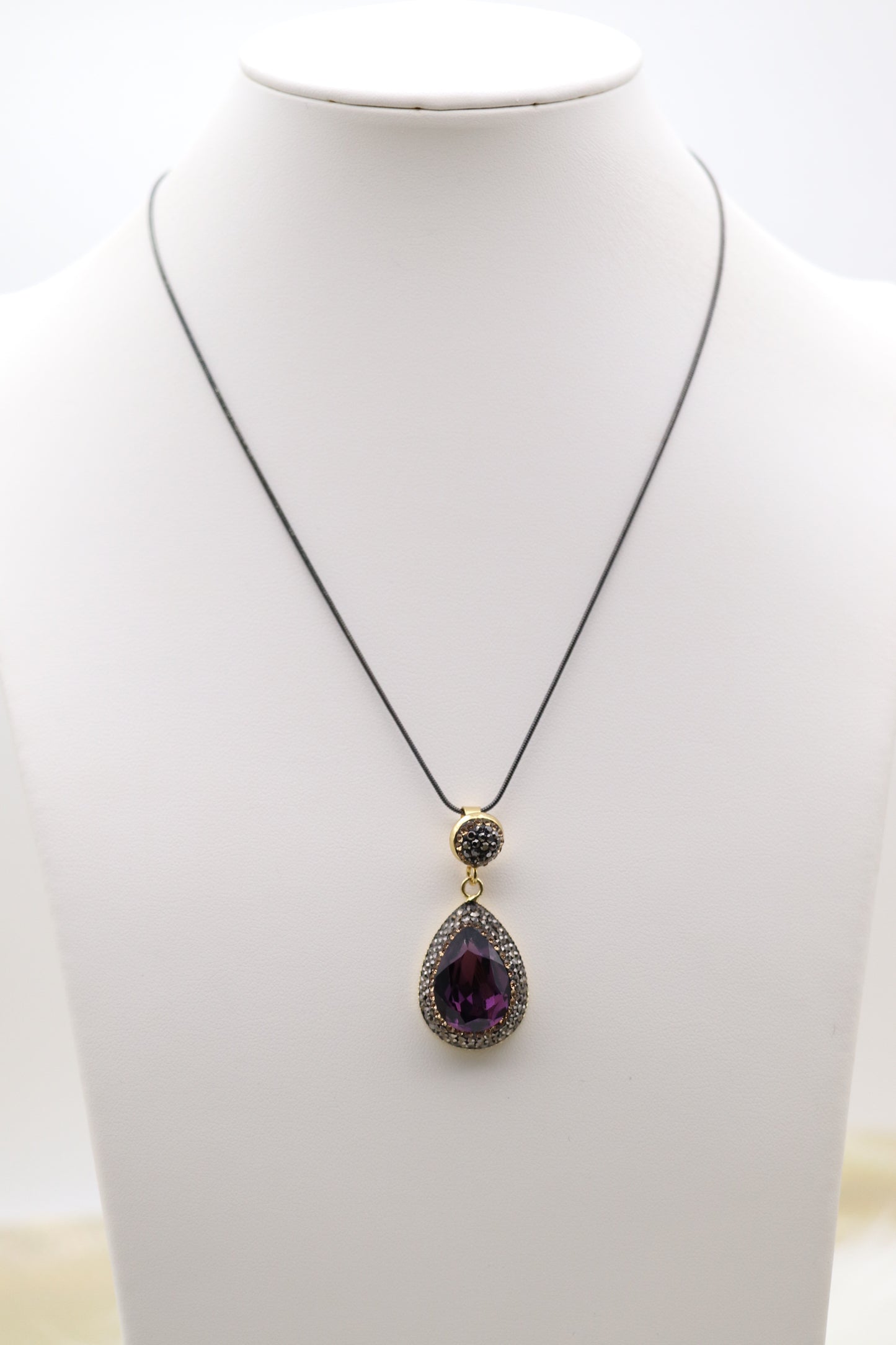 Dark Amethyst Druzy Teardrop Pendant Necklace and Earring Set