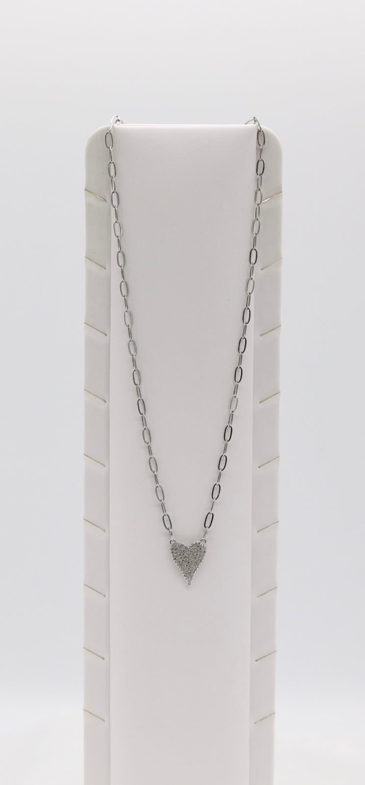 Silver Heart Necklace – Pave Crystal Heart Pendant
