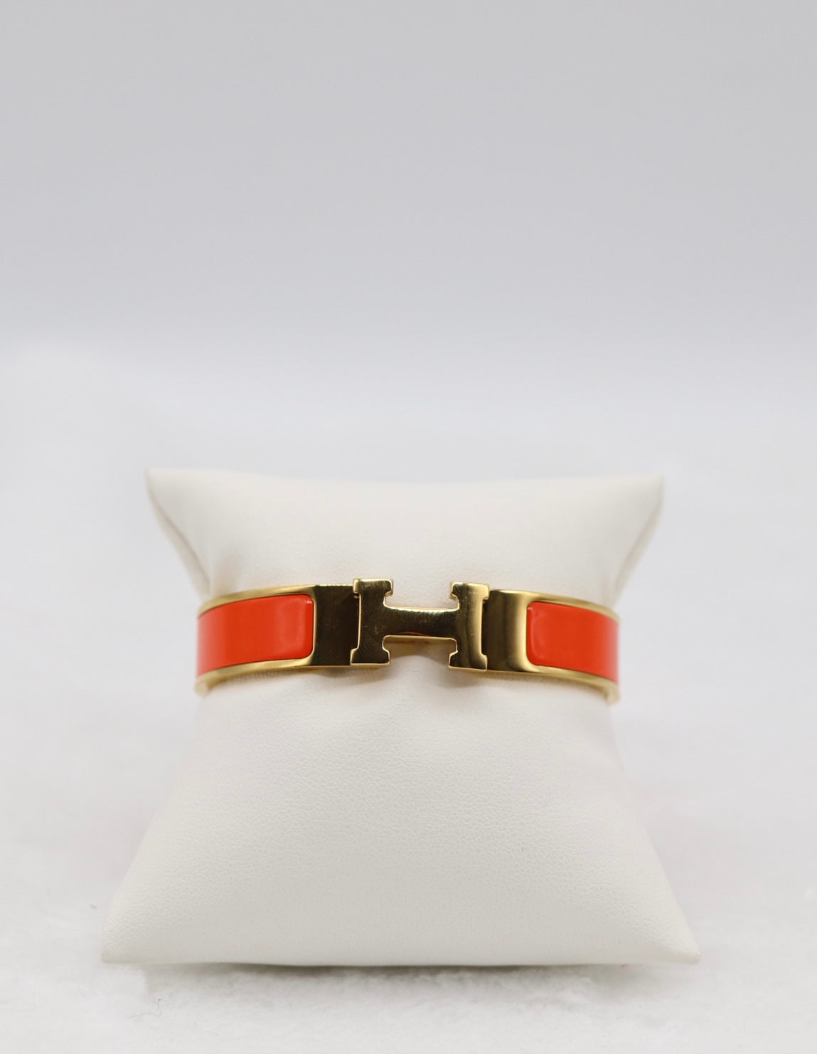 Fiery Orange Enamel “H” Bracelet – Gold Tone