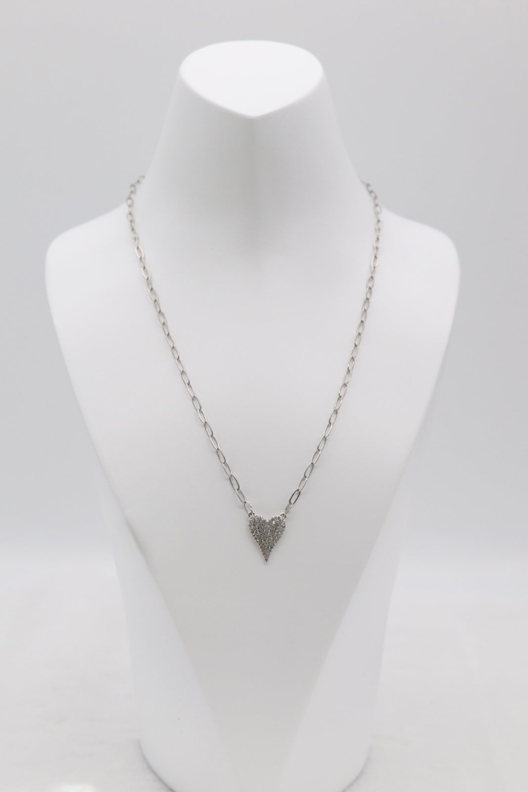 Silver Heart Necklace – Pave Crystal Heart Pendant
