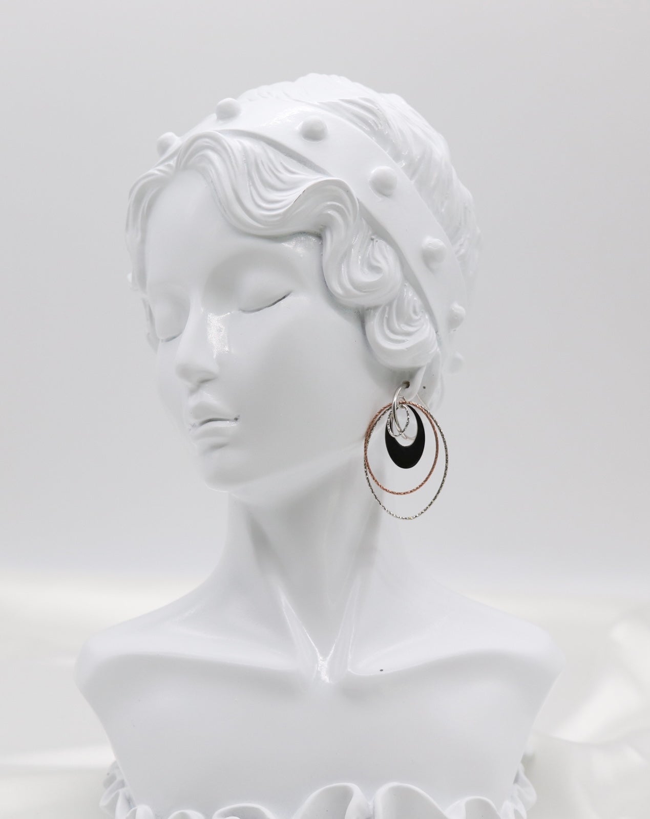 Italian Style Layered Oval Drop Earrings in Mixed Metals (Sterling Earrings)
