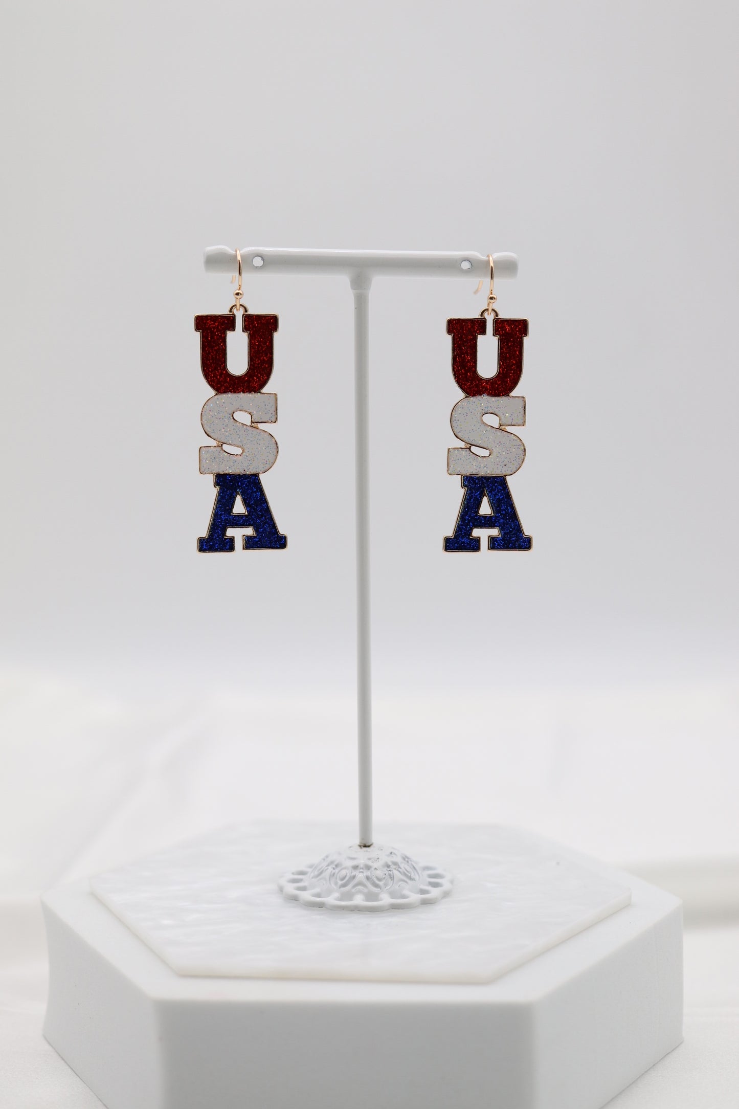 Red, White and Blue USA dangle earrings.