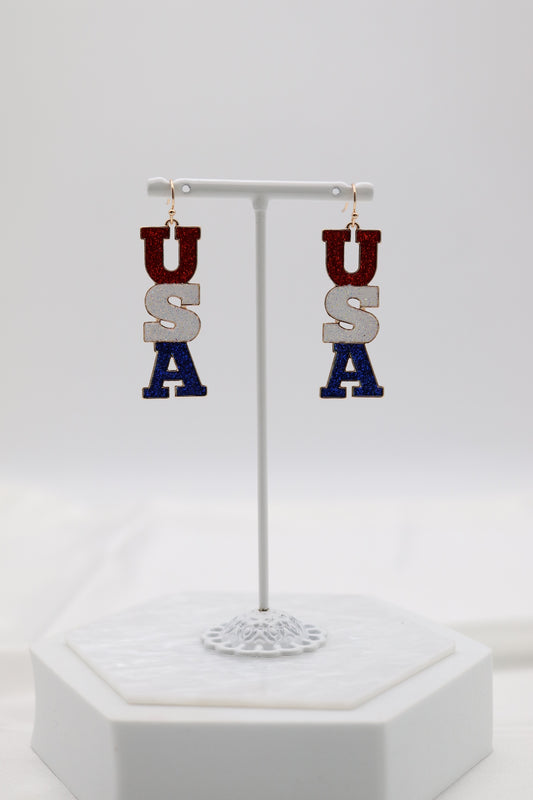 Red, White and Blue USA dangle earrings.