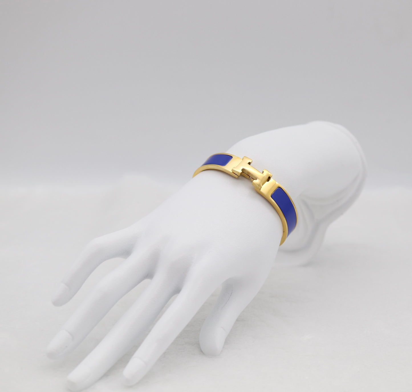 Royal Blue Enamel “H” Bracelet – Gold Tone