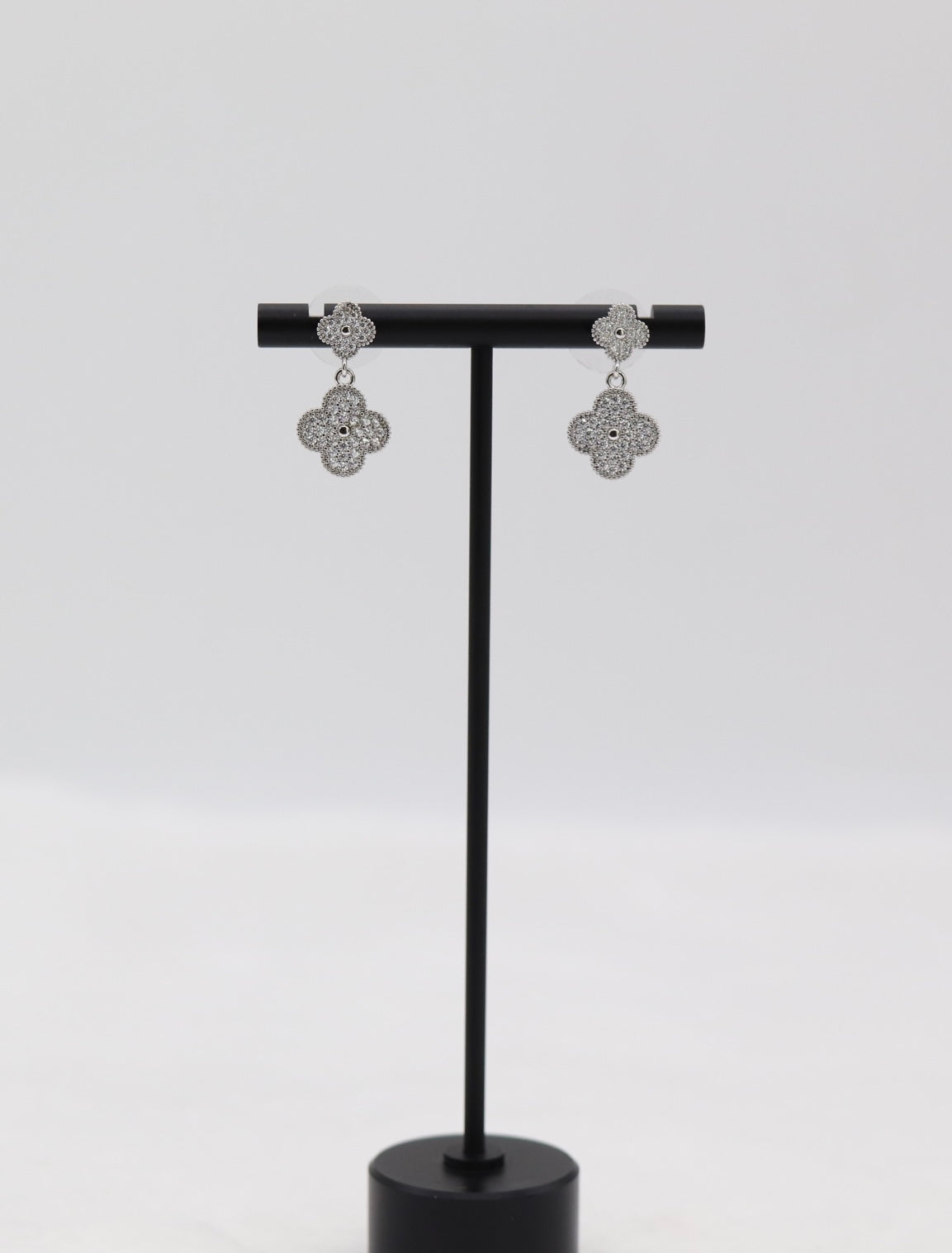 Silver Clover Drop Earrings